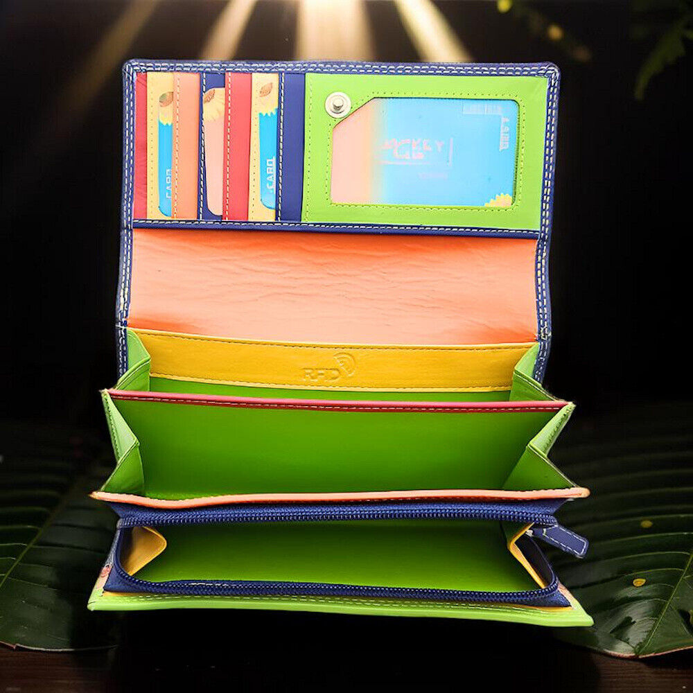 Jockey Club echt Leder Damen Geldbörse Portemonnaie Geldbeutel Nappaleder Rio blau / bunt