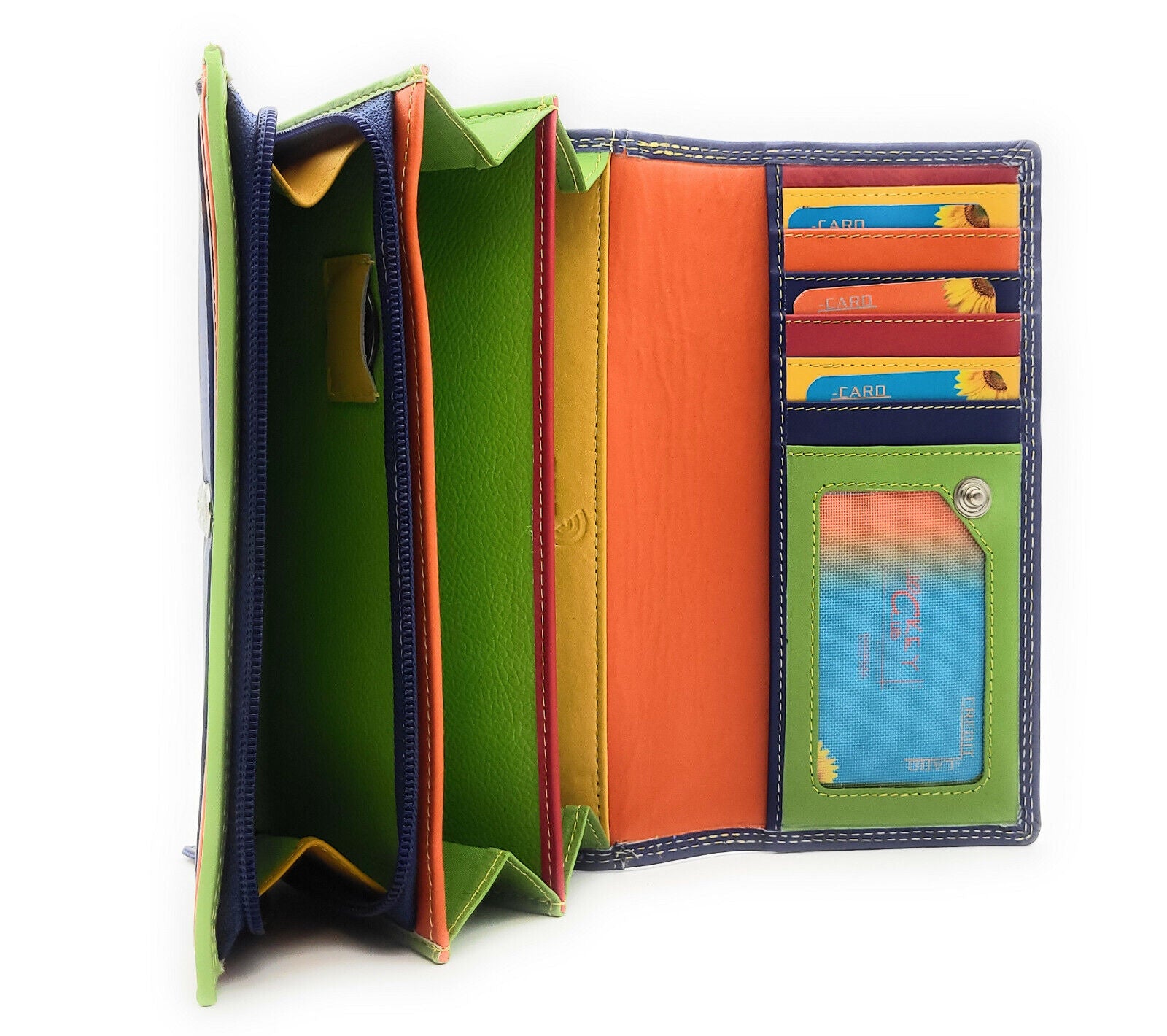 Jockey Club echt Leder Damen Geldbörse Portemonnaie Geldbeutel Nappaleder Rio blau / bunt