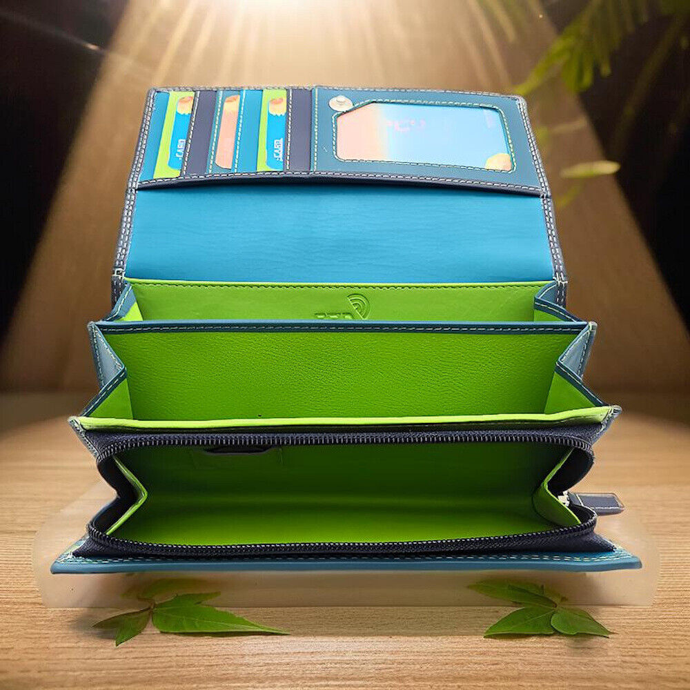 Jockey Club echt Leder Damen Geldbörse Portemonnaie Geldbeutel Nappaleder Rio dunkelblau / bunt