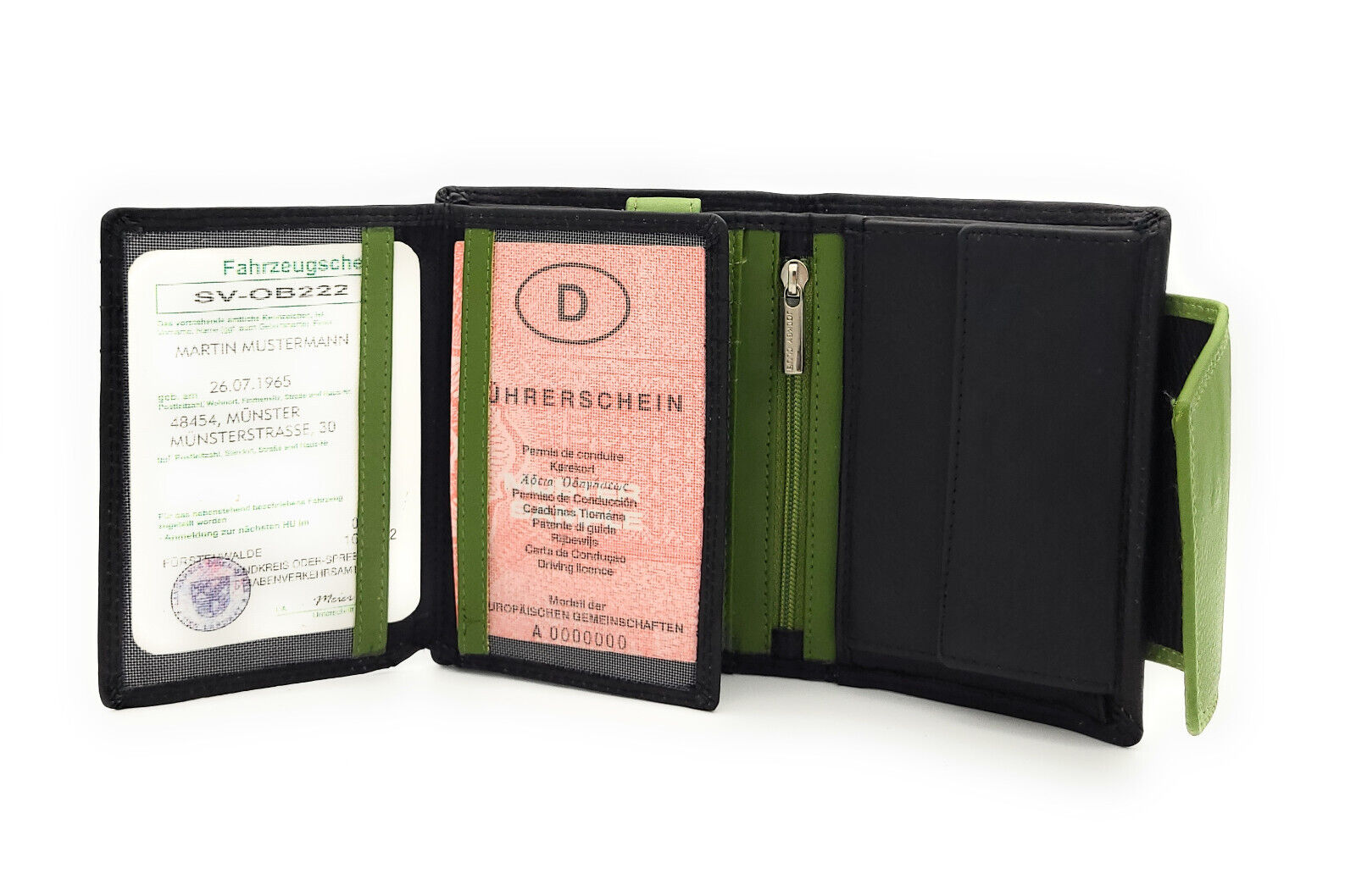 Jockey Club echt Leder Damen Geldbörse Portemonnaie Geldbeutel viele Fächer mit RFID Schutz schwarz grün