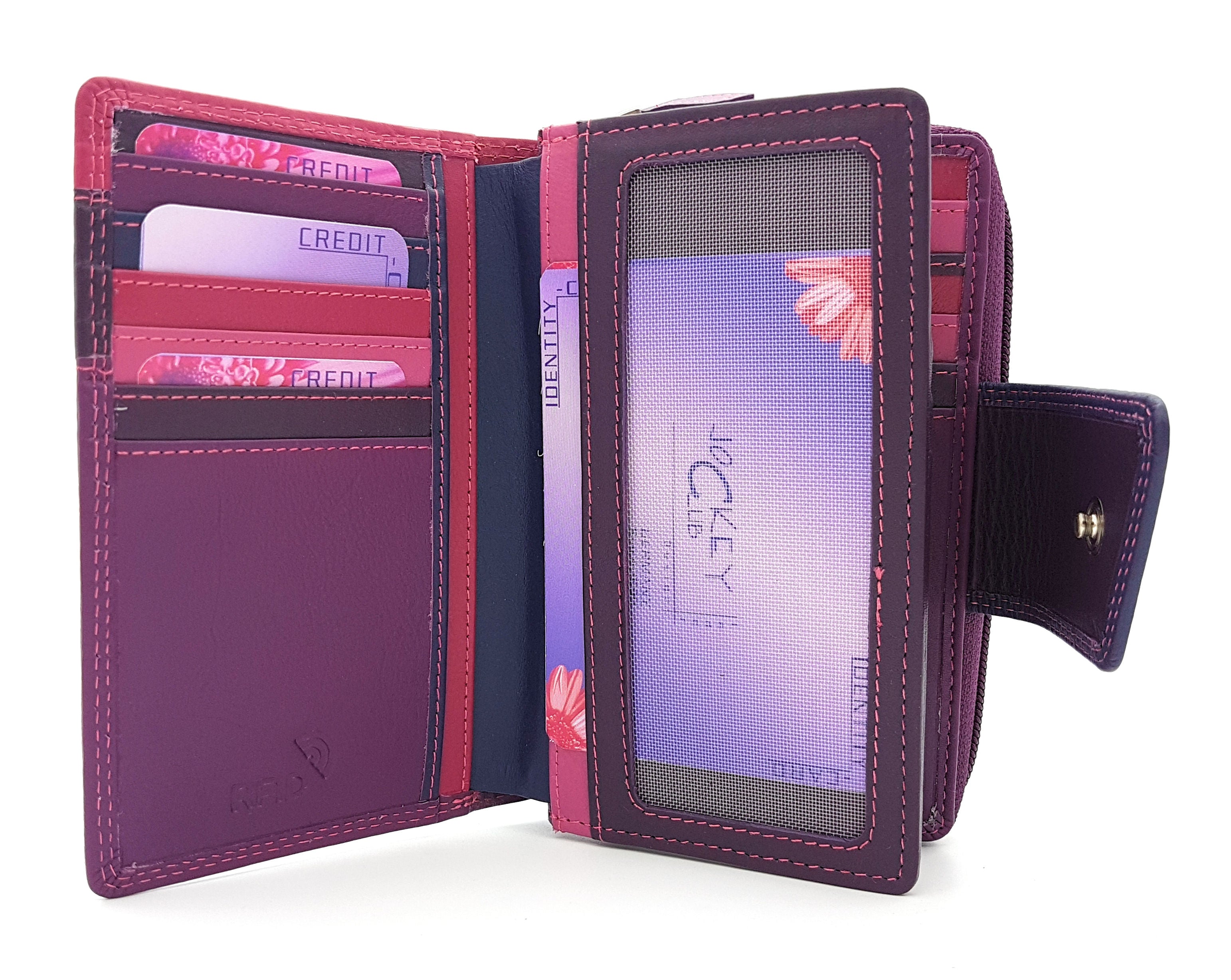 Jockey Club Leder Damen Geldbörse Portemonnaie feines Kalbsnappaleder Rio mit RFID Schutz beere