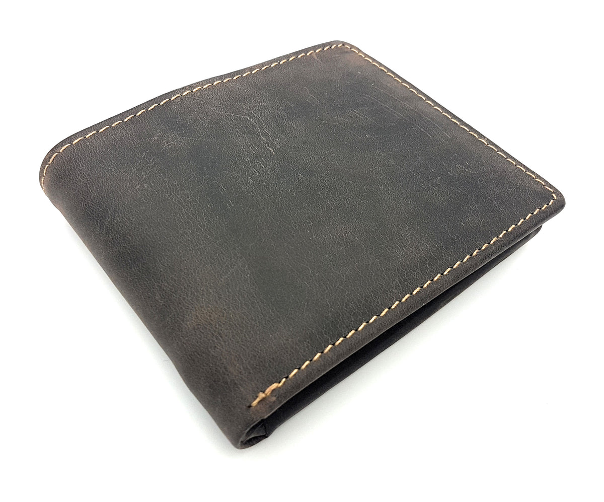 Jockey Club Herren Geldbörse aus echtem Leder mit RFID Schutz – Vintage Portemonnaie aus Vollrind-Hunterleder dunkelbraun mit 7 Kartenfächern "Toro"