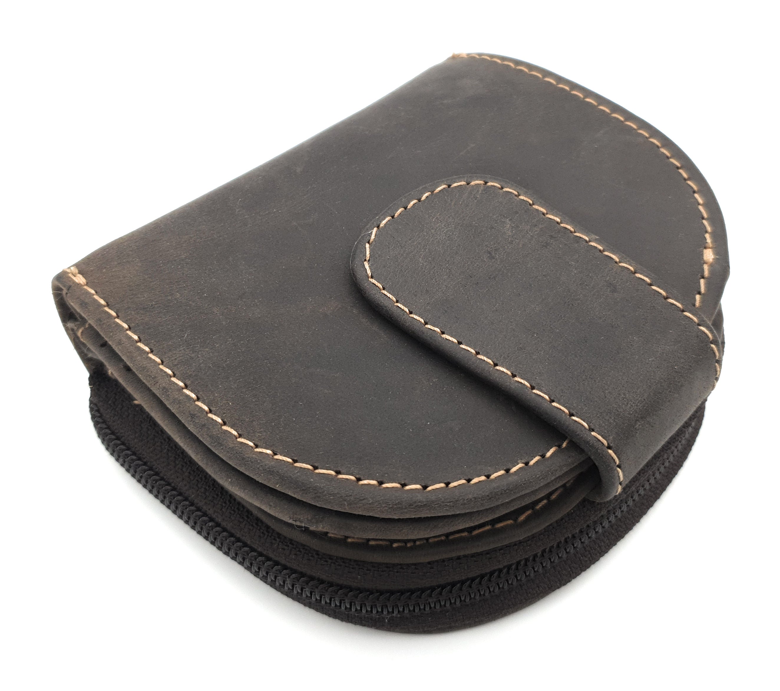 Jockey Club kompakte echt Leder Damen Reißverschluss Geldbörse halbrund, Vollrind - Hunterleder Toro dunkelbraun mit RFID Schutz