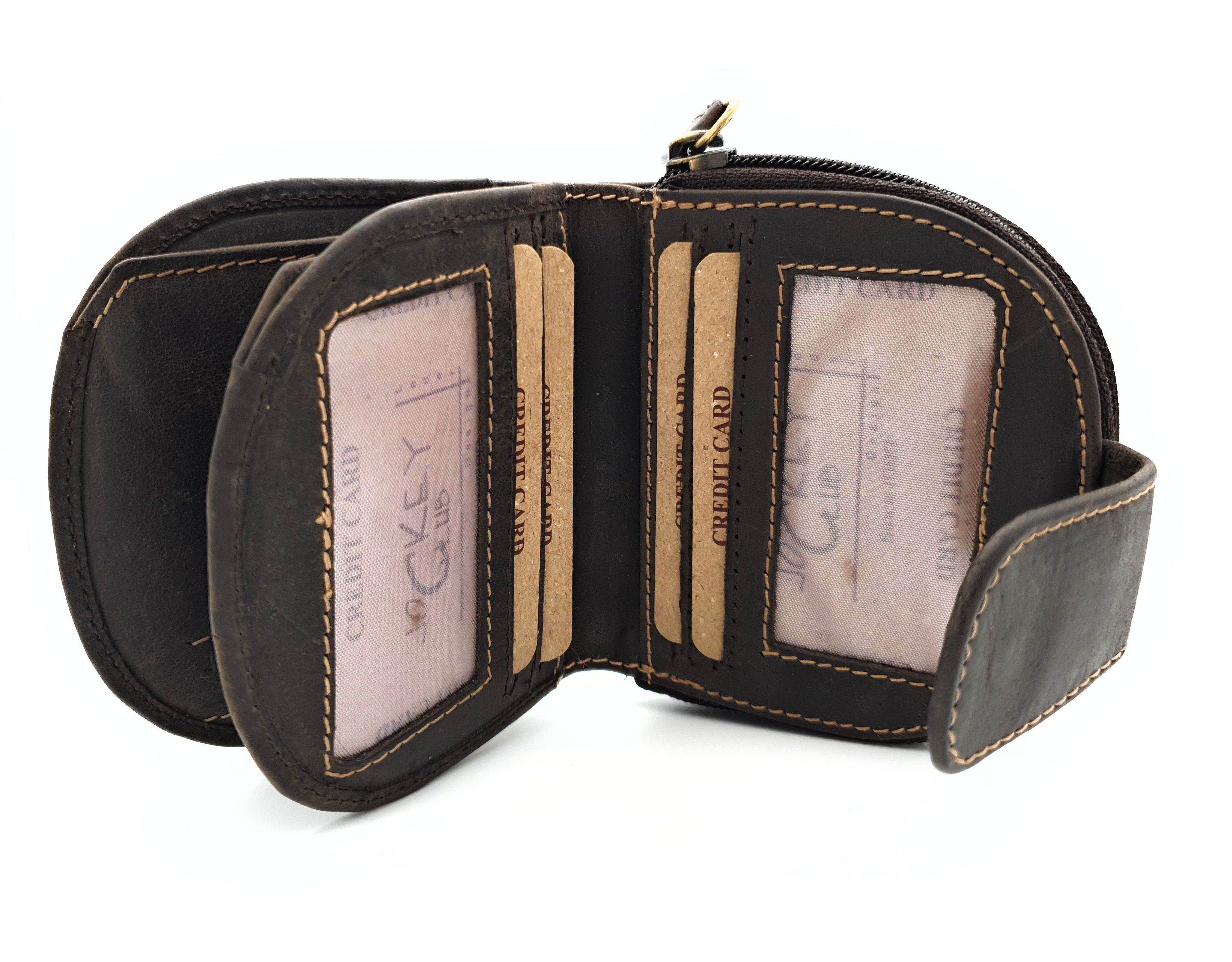 Jockey Club kompakte echt Leder Damen Reißverschluss Geldbörse halbrund, Vollrind - Hunterleder Toro dunkelbraun mit RFID Schutz