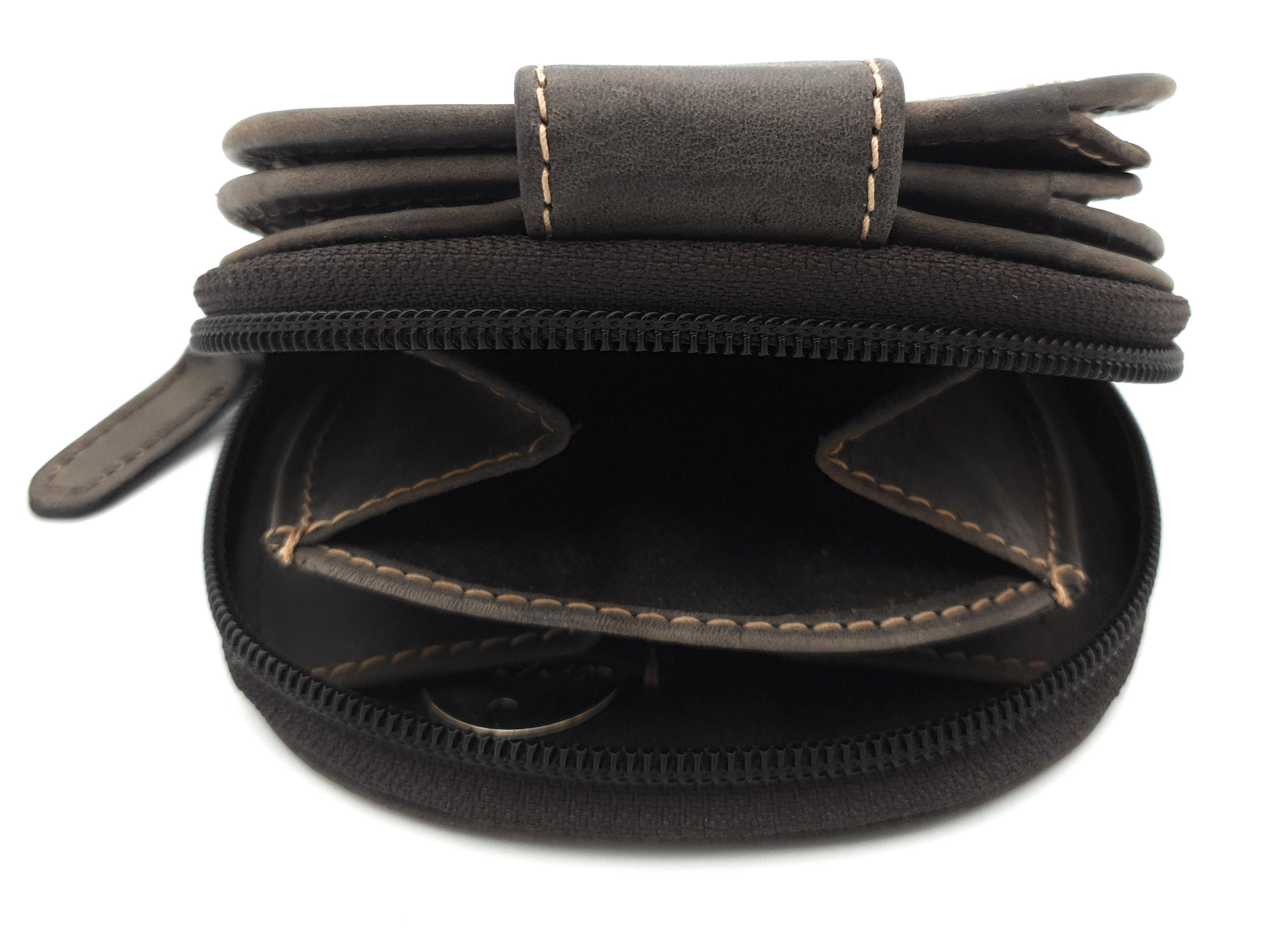 Jockey Club kompakte echt Leder Damen Reißverschluss Geldbörse halbrund, Vollrind - Hunterleder Toro dunkelbraun mit RFID Schutz