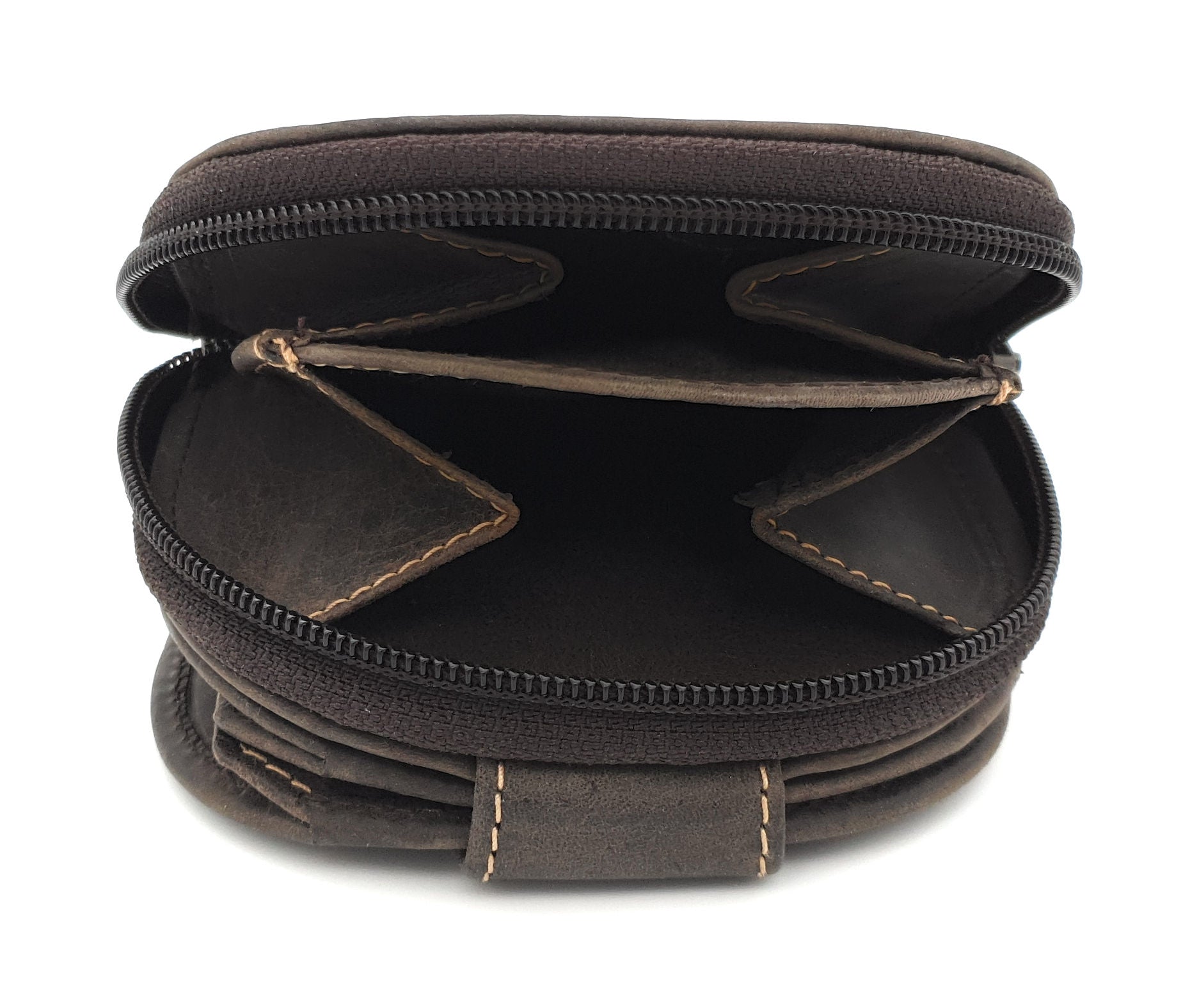 Jockey Club kompakte echt Leder Damen Reißverschluss Geldbörse halbrund, Vollrind - Hunterleder Toro dunkelbraun mit RFID Schutz