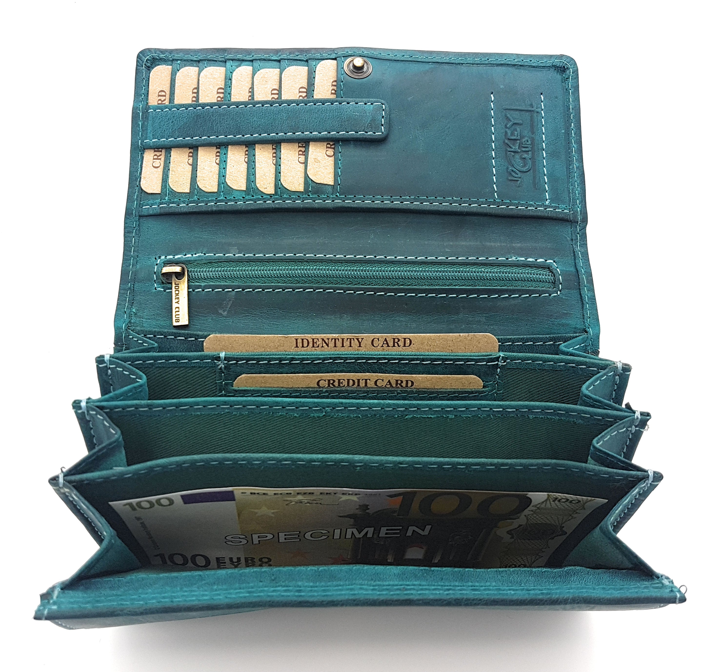 Jockey Club echt Leder Damen Geldbörse lang Hunterleder Jockey Club Toro vintage petrol mit RFID Schutz