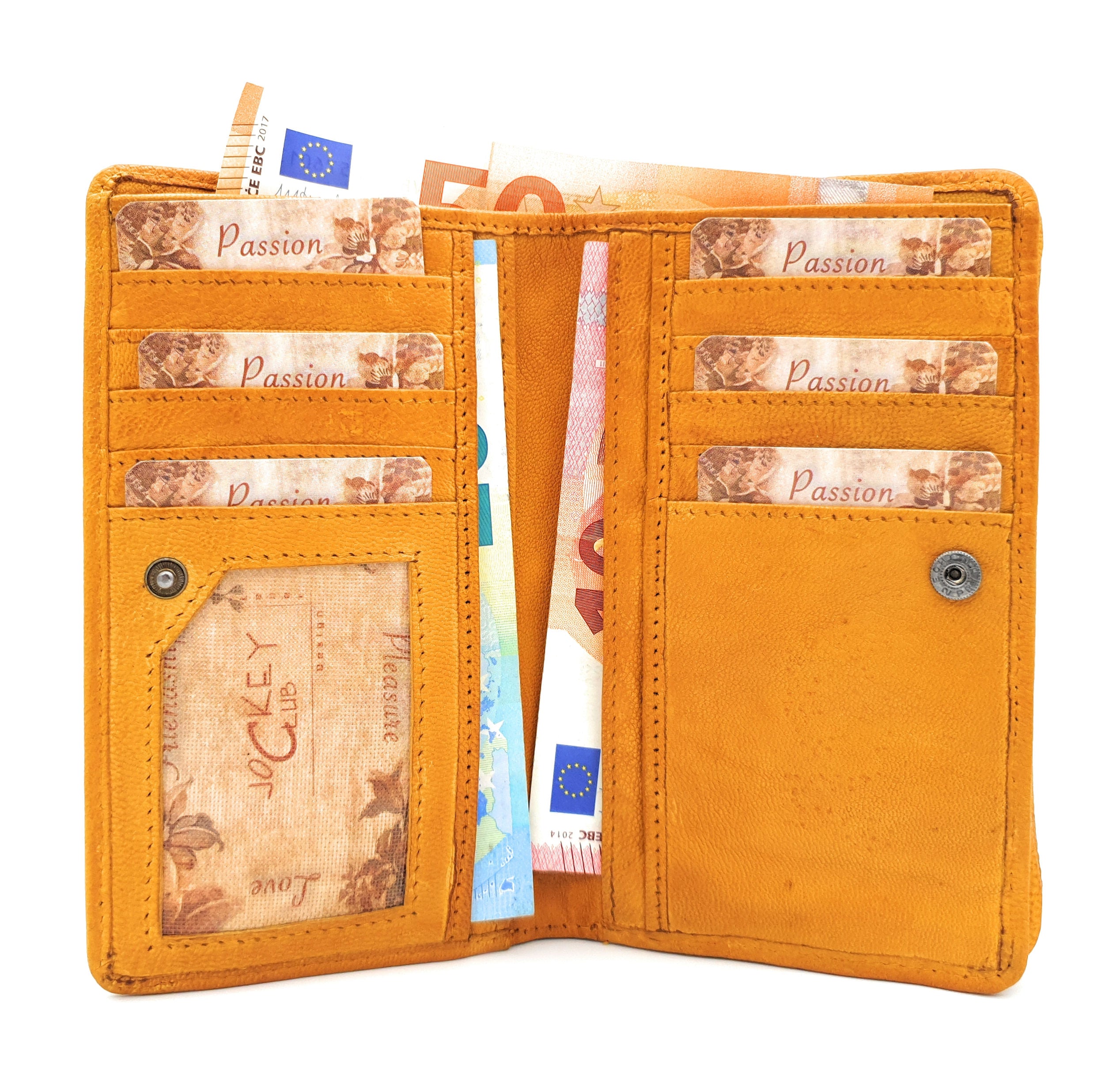 Jockey Club echt Leder Damen Geldbörse lang Shabby Chic Used Optik "Beste Freundinnen" cognac braun