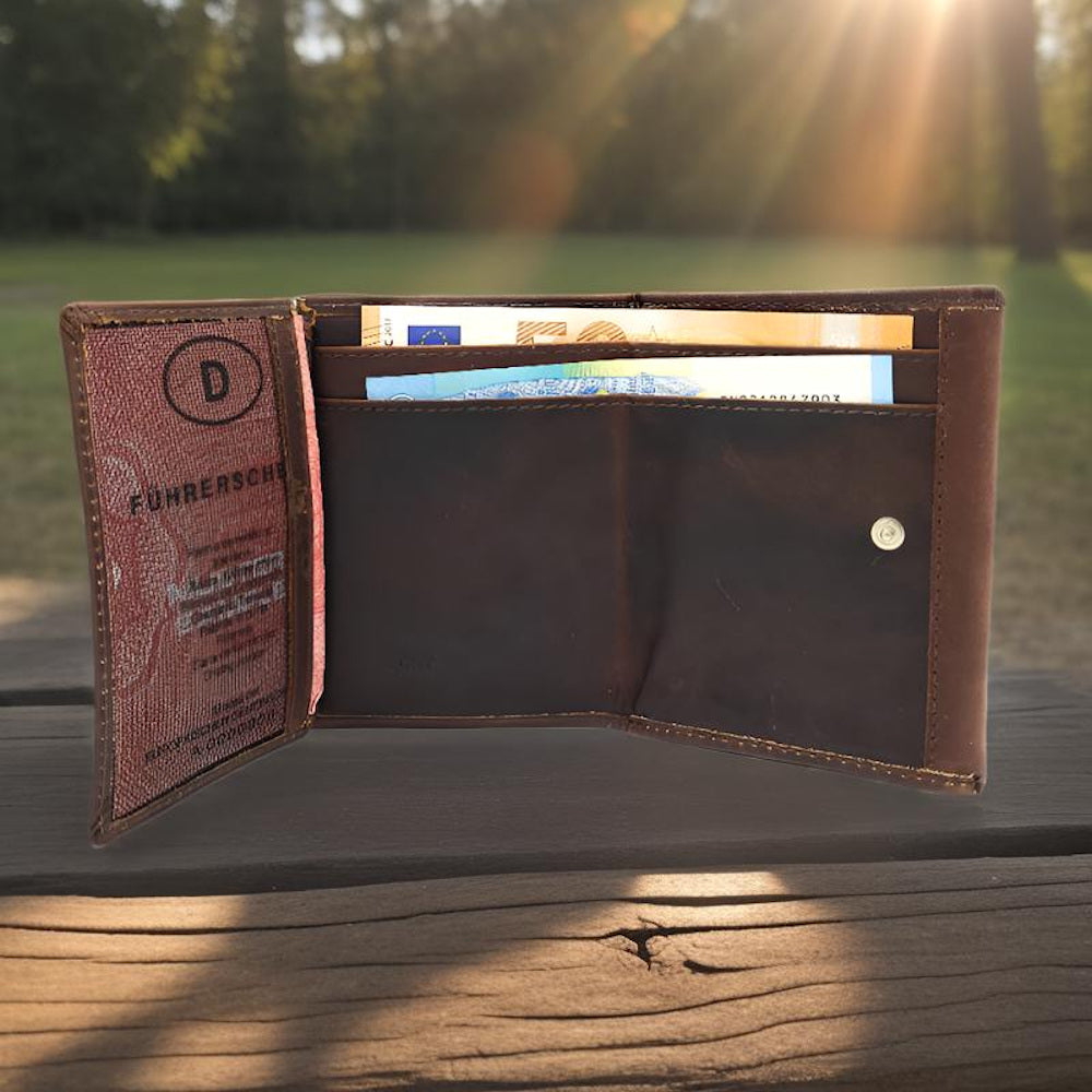 Lemasi Geldbörse Portemonnaie Geldbeutel Wiener Schachtel vintage Rindleder dunkelbraun