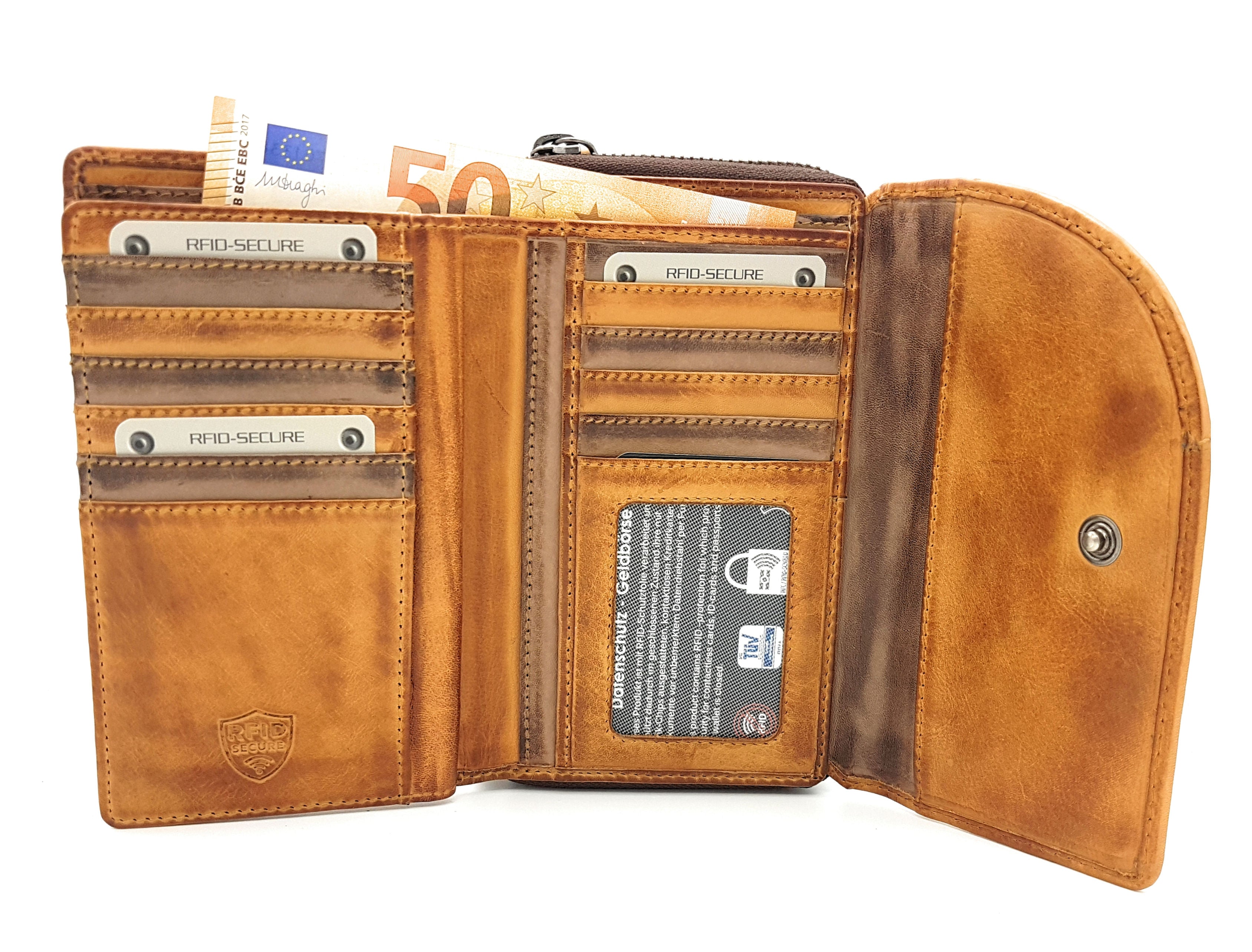 Jockey Club echt Leder Damen Geldbörse Portemonnaie Geldbeutel Line Up mit RFID Schutz cognac braun