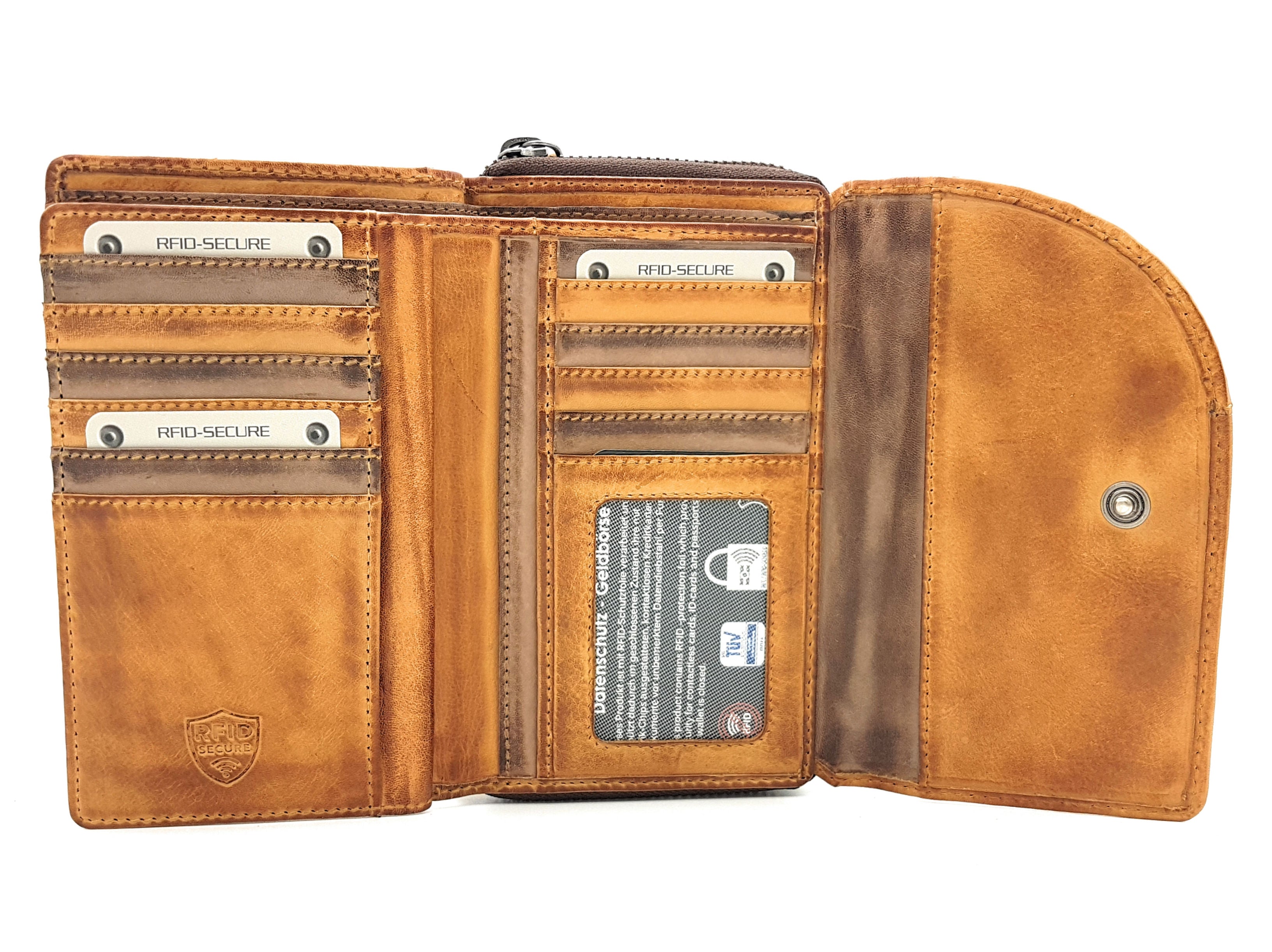 Jockey Club echt Leder Damen Geldbörse Portemonnaie Geldbeutel Line Up mit RFID Schutz cognac braun