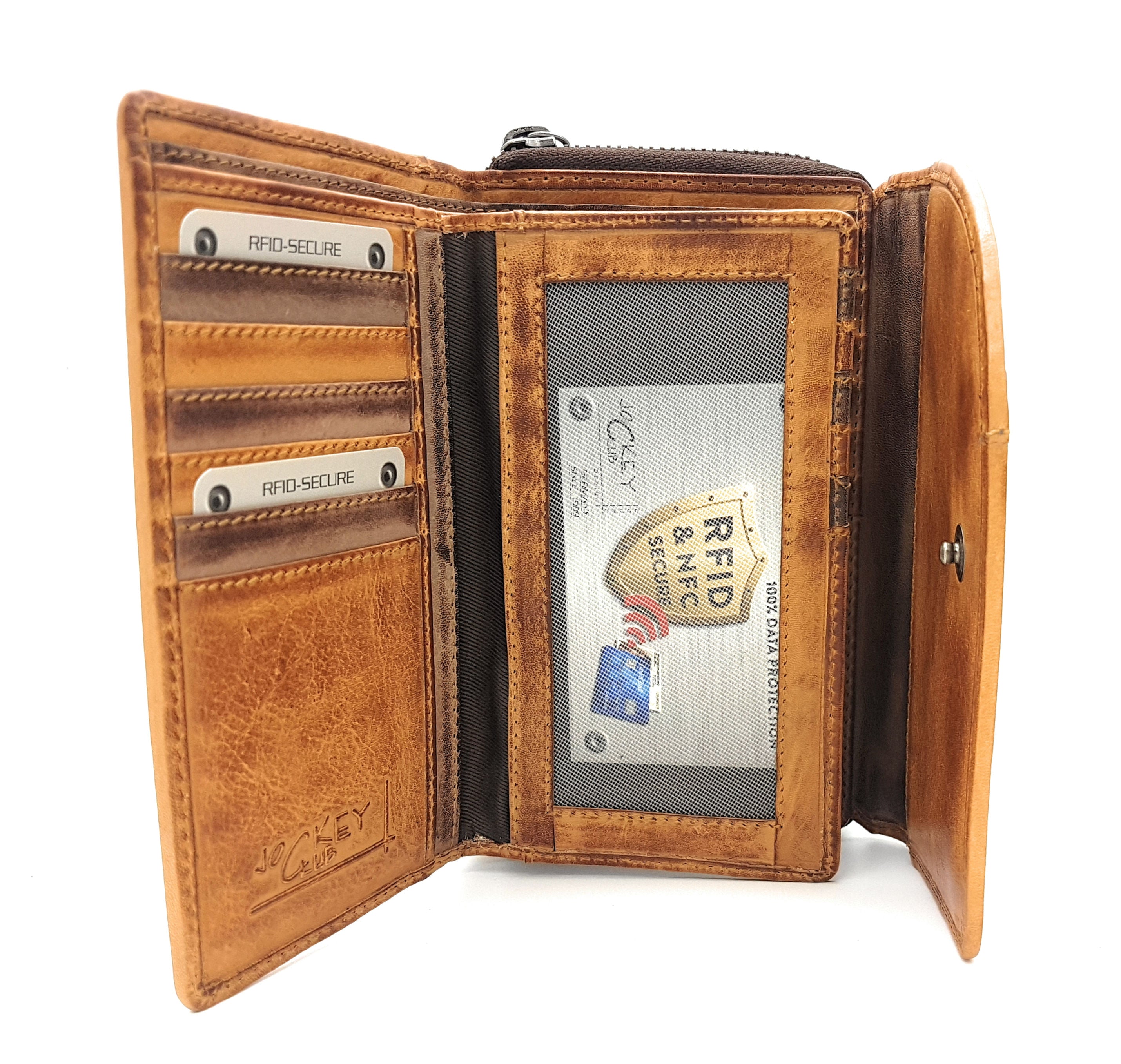 Jockey Club echt Leder Damen Geldbörse Portemonnaie Geldbeutel Line Up mit RFID Schutz cognac braun