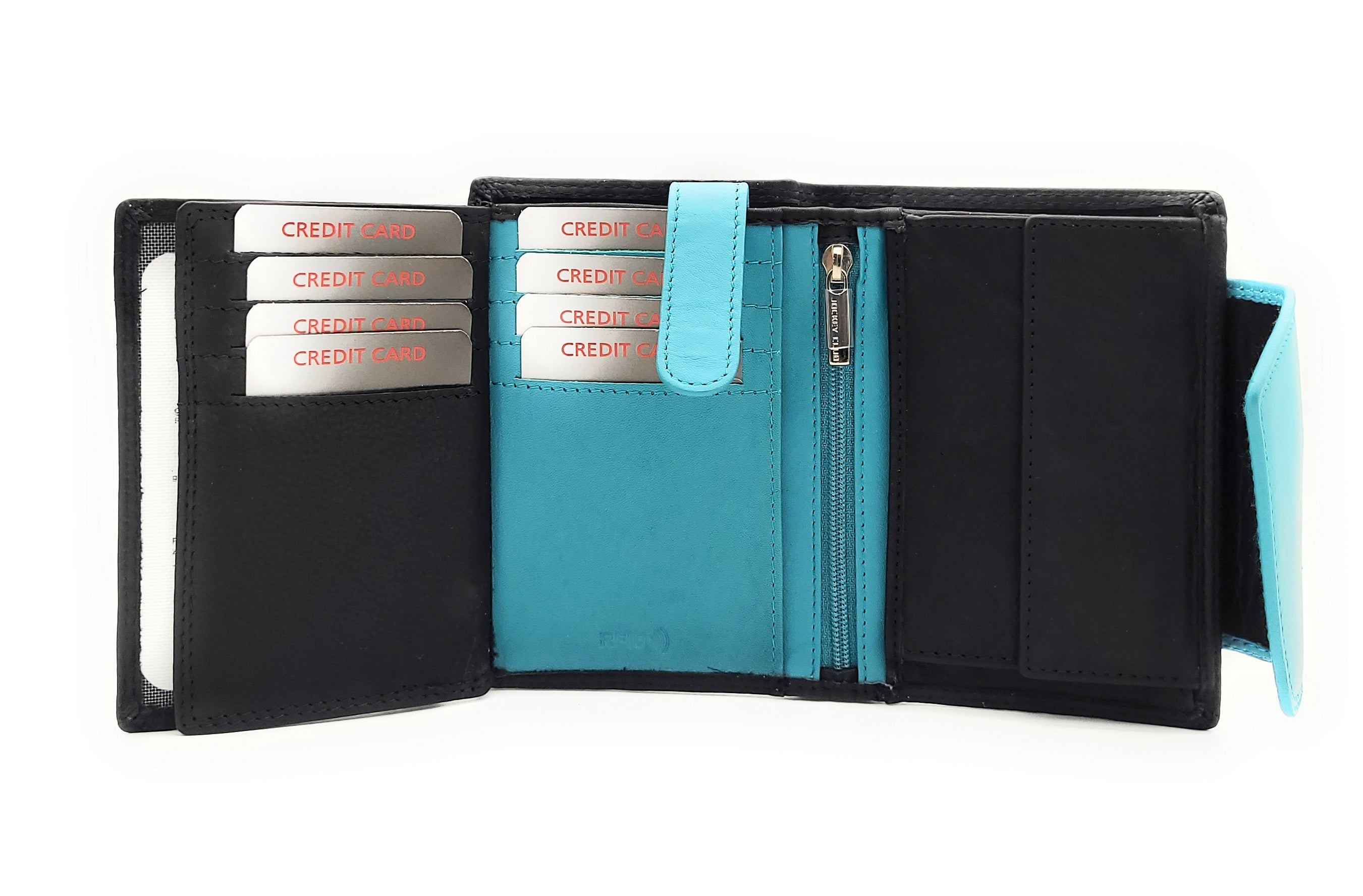 Jockey Club hochwertige Damen Geldbörse aus Echtleder mit RFID Schutz & Diagonalriegel – Handgefertigte Lederbörse mit vielen Fächern schwarz blau