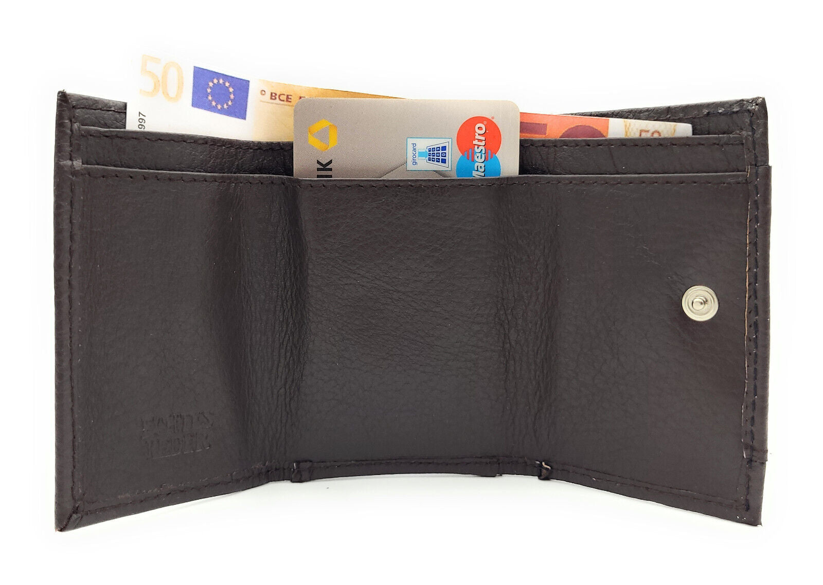 Lemasi echt Leder Mini Geldbörse Portemonnaie Schlüsseletui Wickelbörse dunkelbraun