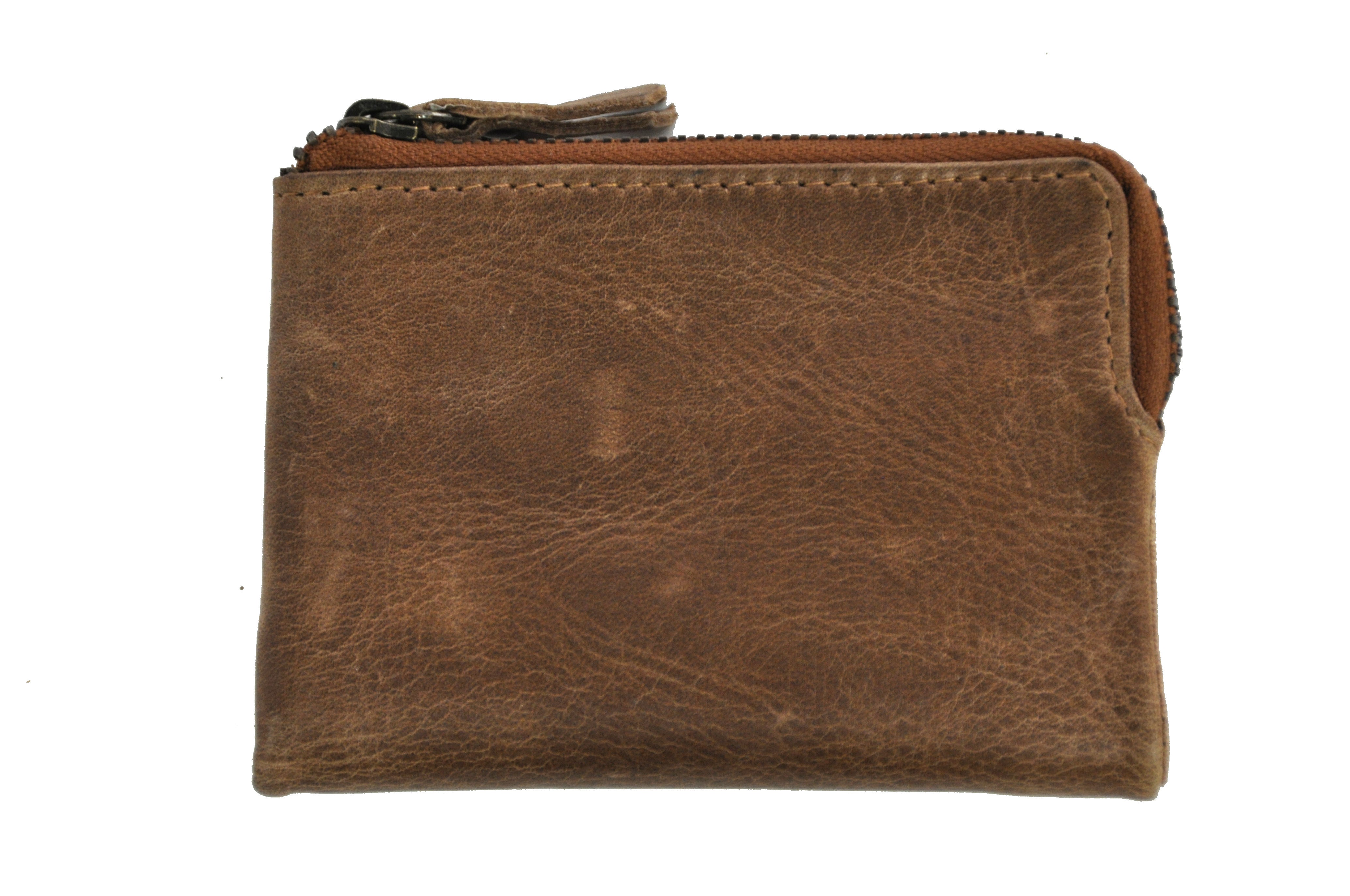 Jockey Club Damen Mini Geldbörse mit RFID Schutz, handgewalktes, gewachstes Rind-Leder Omen of Joy Antik Used Optik Cognac braun mit rotem Keder