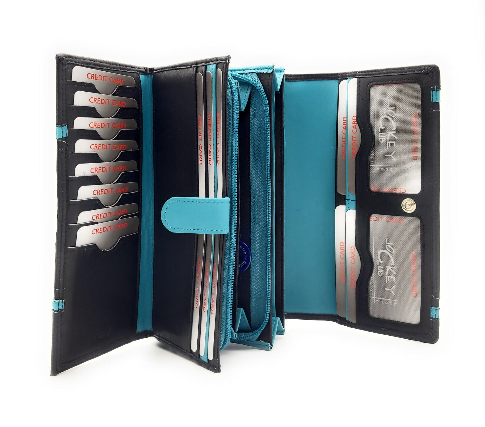 Jockey Club XL echt Leder Damen Geldbörse Portemonnaie 16 Kartenfächer mit RFID Schutz blau