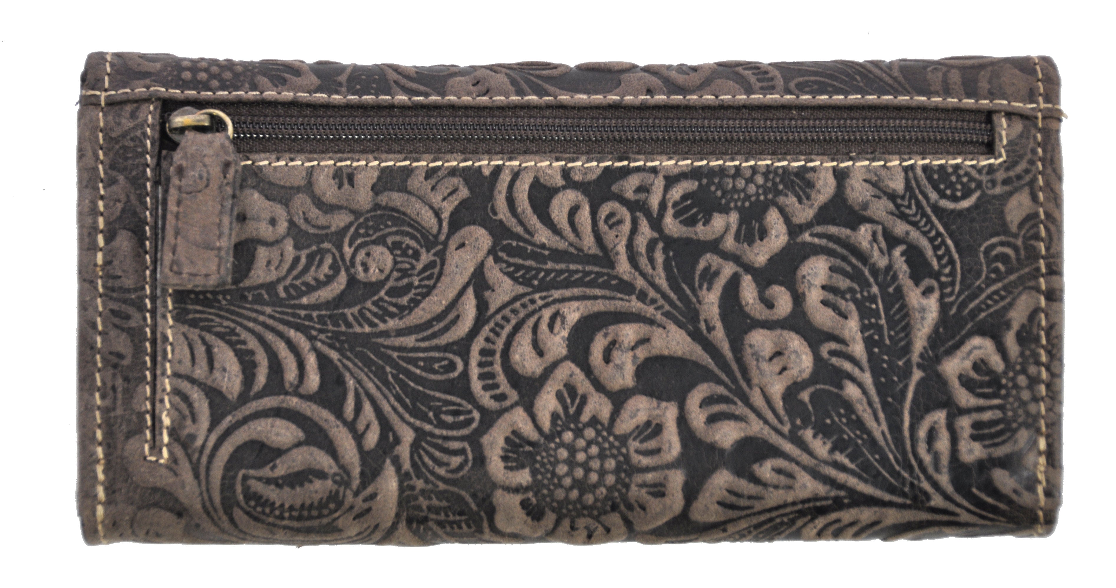 Jockey Club Damengeldbörse, Portemonnaie aus Echtleder mit RFID-Schutz & Blüten-Prägung