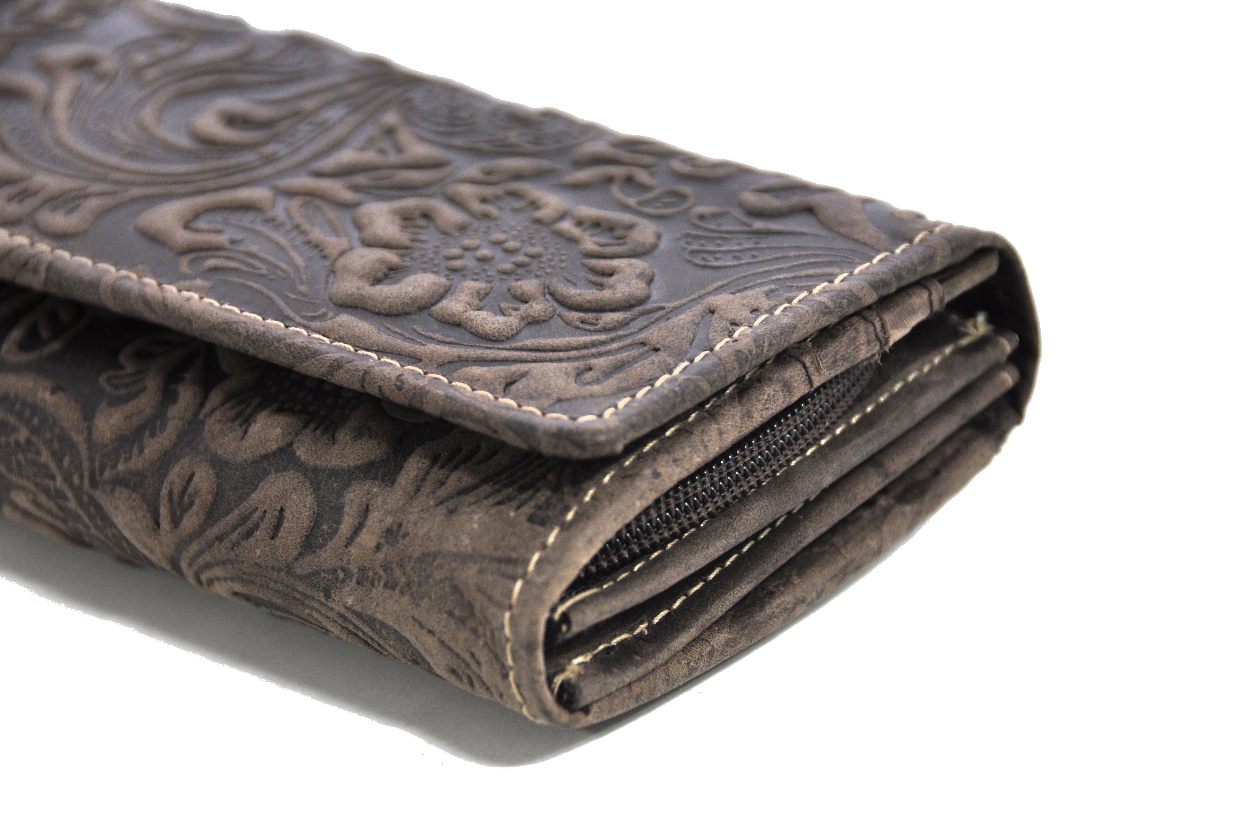 Jockey Club Damengeldbörse, Portemonnaie aus Echtleder mit RFID-Schutz & Blüten-Prägung