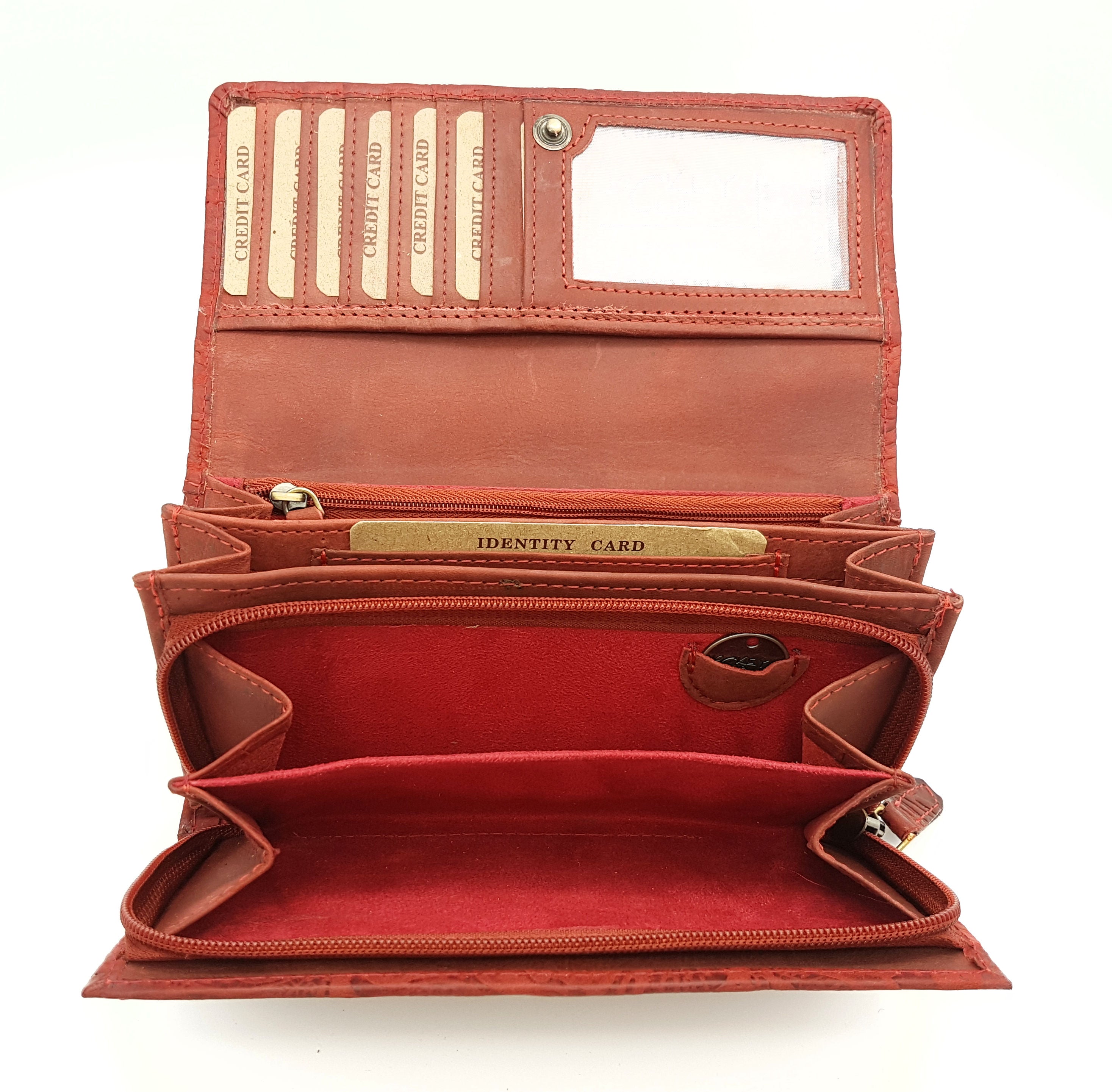 Jockey Club Damengeldbörse, Portemonnaie aus Echtleder mit RFID-Schutz & Blüten-Prägung rot