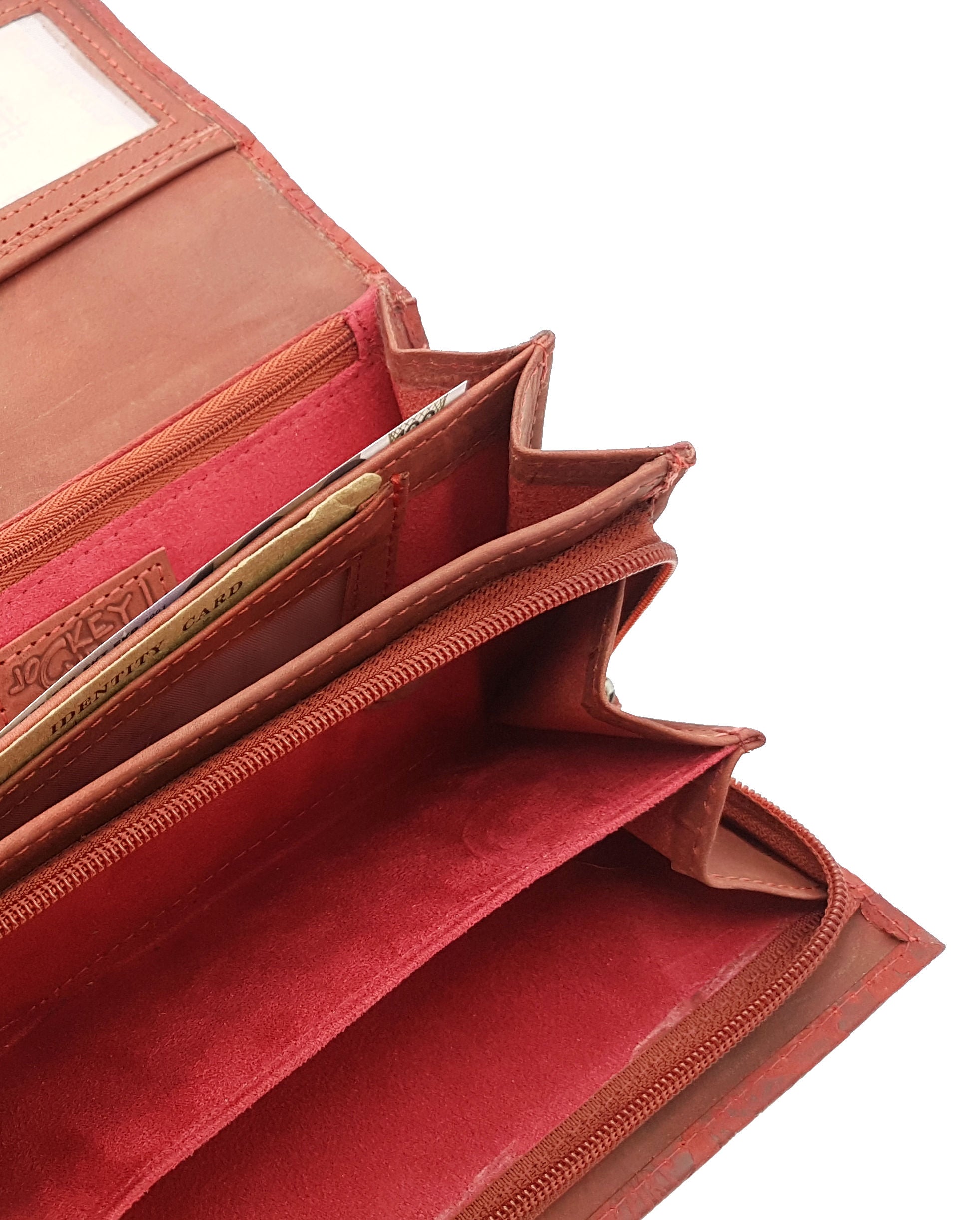 Jockey Club Damengeldbörse, Portemonnaie aus Echtleder mit RFID-Schutz & Blüten-Prägung rot