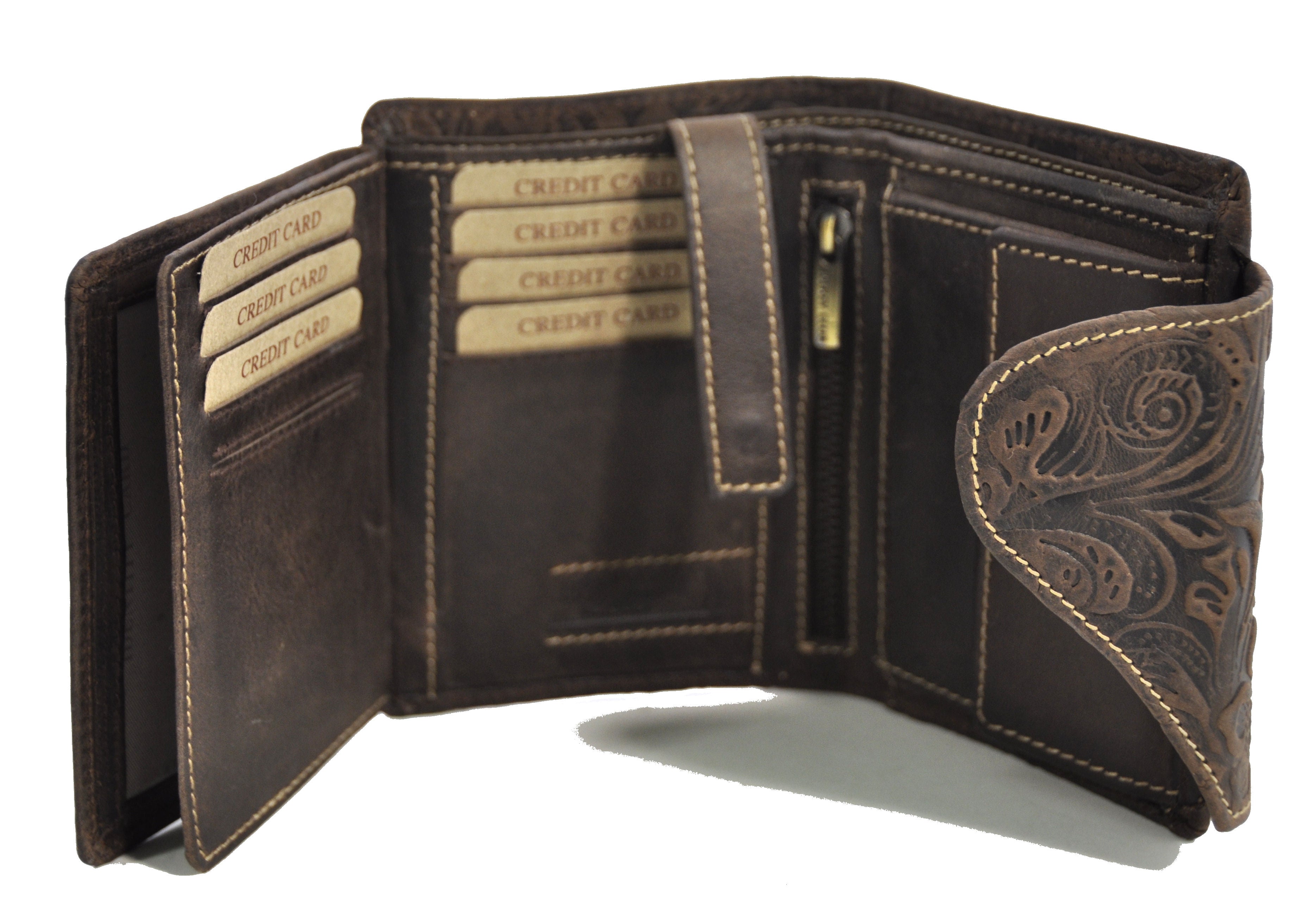 Jockey Club echt Leder Damen Geldbörse Portemonnaie geprägtes Vollrindleder floral mit RFID Schutz Liane braun