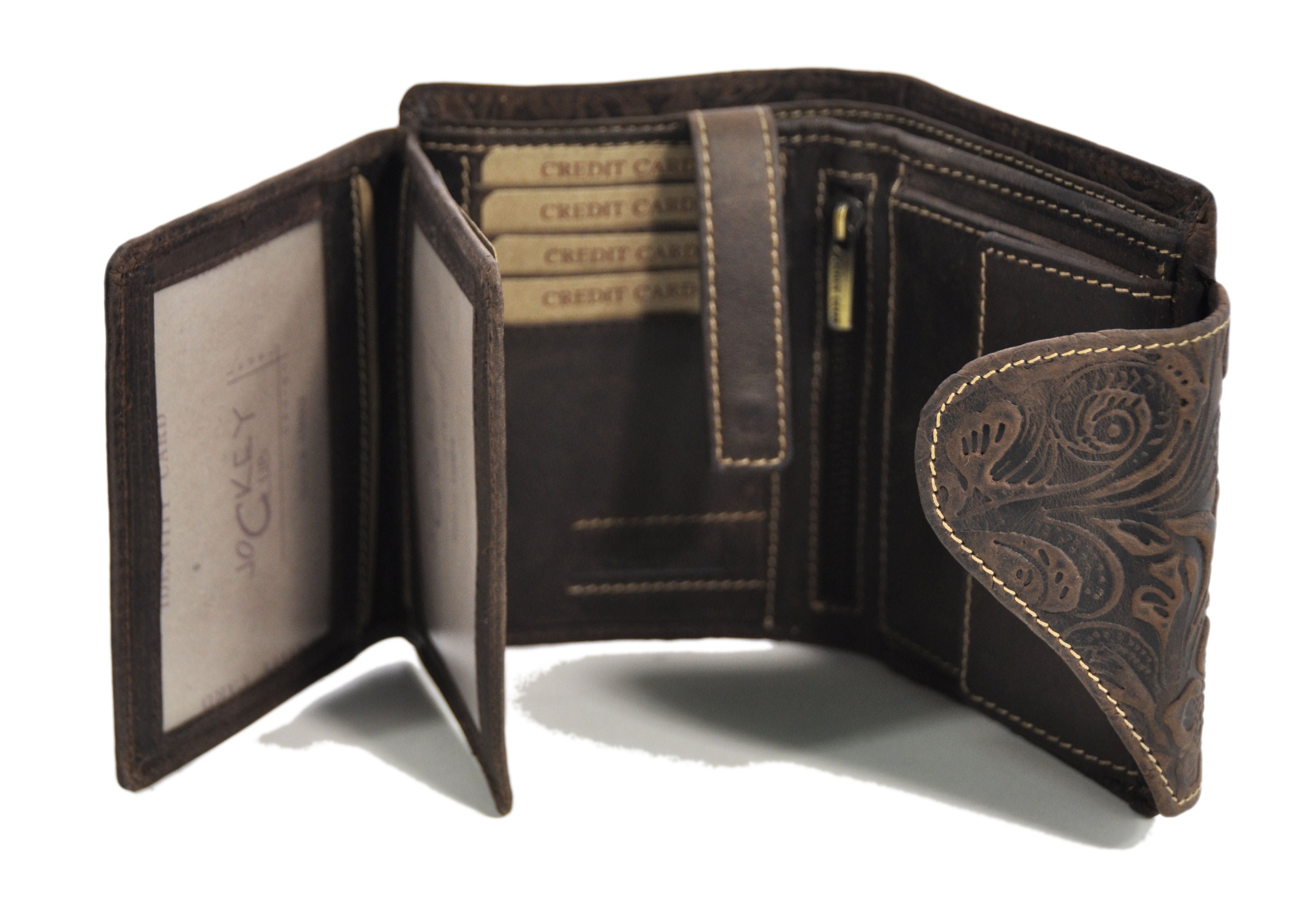 Jockey Club echt Leder Damen Geldbörse Portemonnaie geprägtes Vollrindleder floral mit RFID Schutz Liane braun