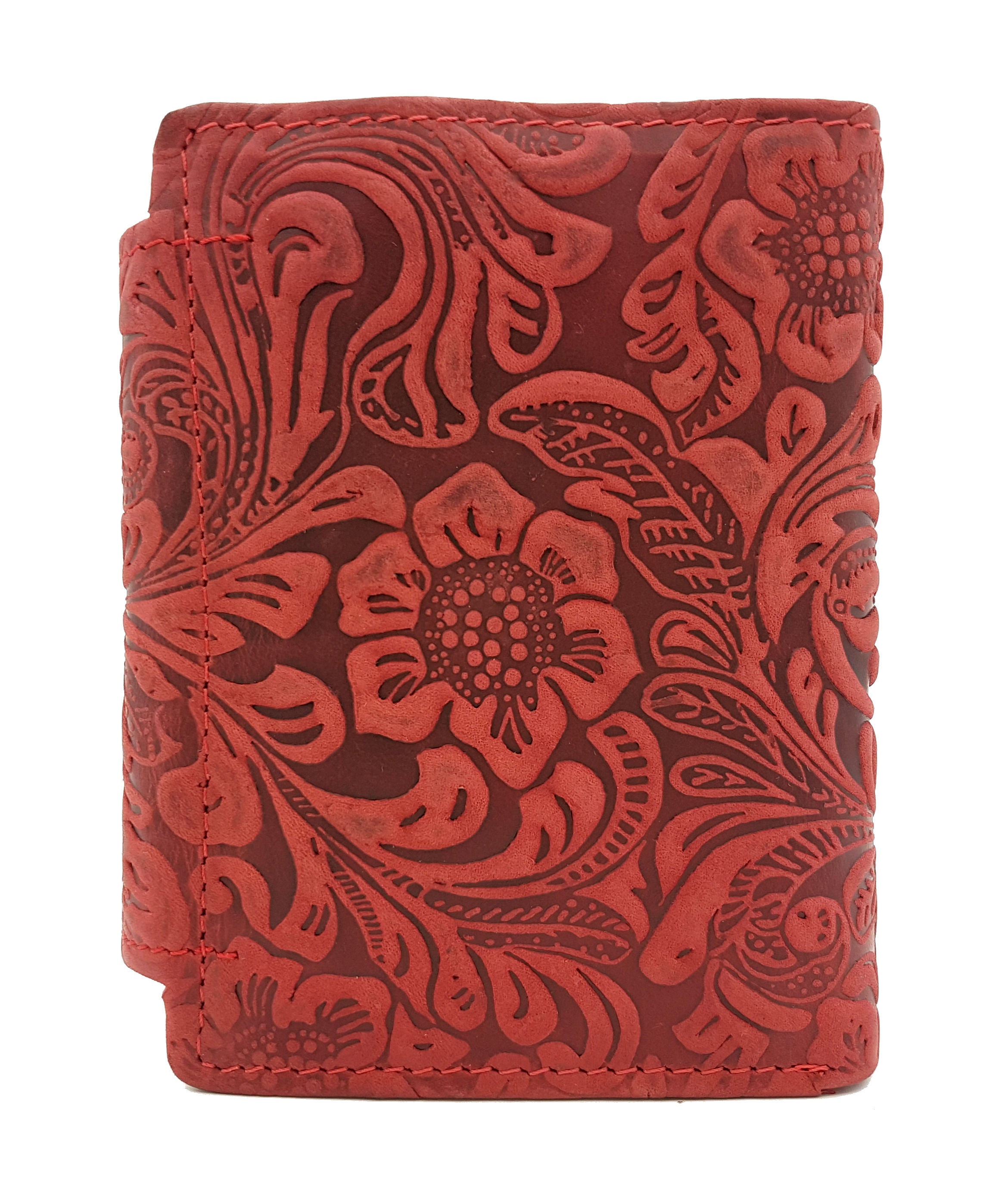 Jockey Club echt Leder Damen Geldbörse Portemonnaie geprägtes Vollrindleder floral mit RFID Schutz Liane rot