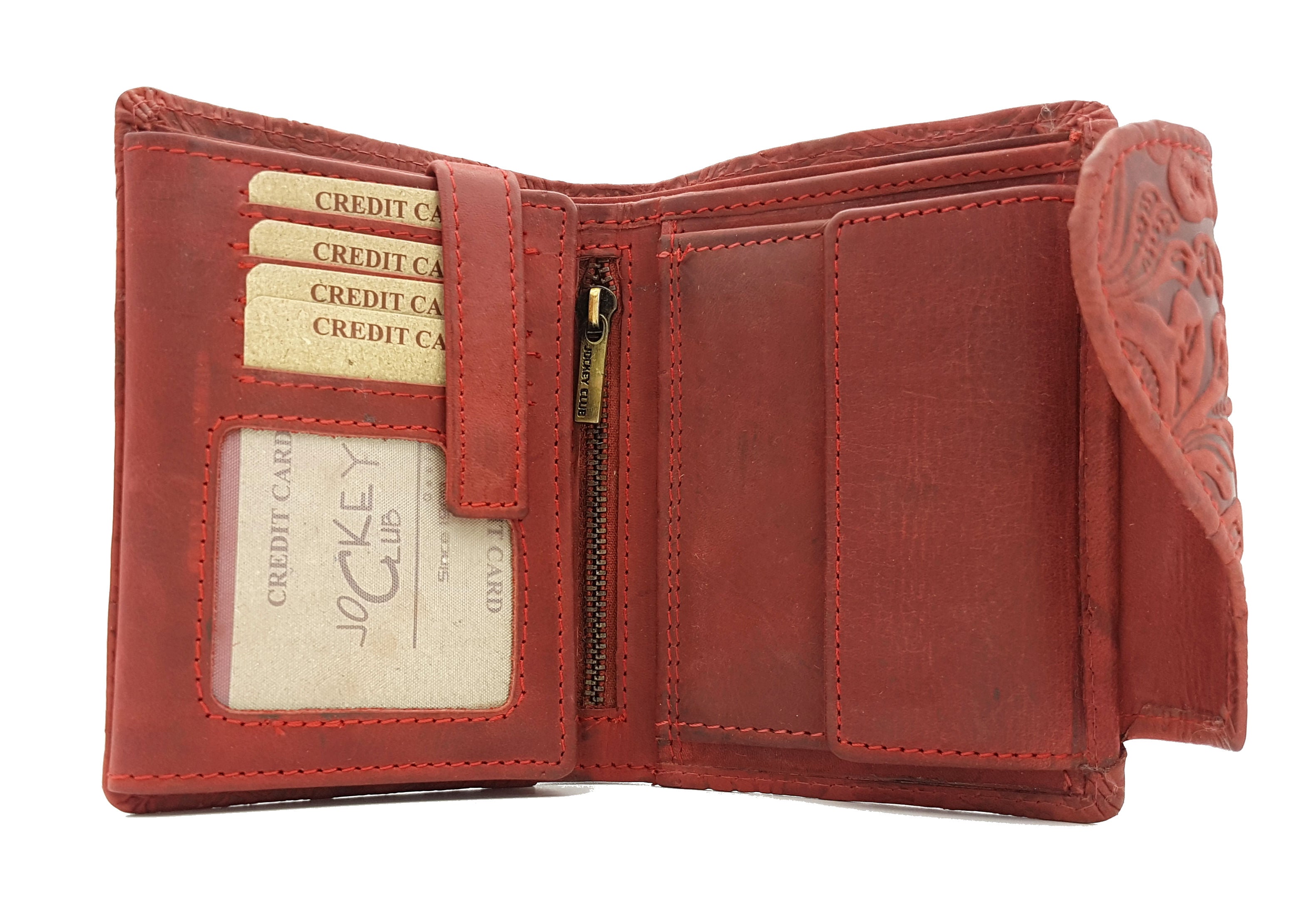 Jockey Club echt Leder Damen Geldbörse Portemonnaie geprägtes Vollrindleder floral mit RFID Schutz Liane rot