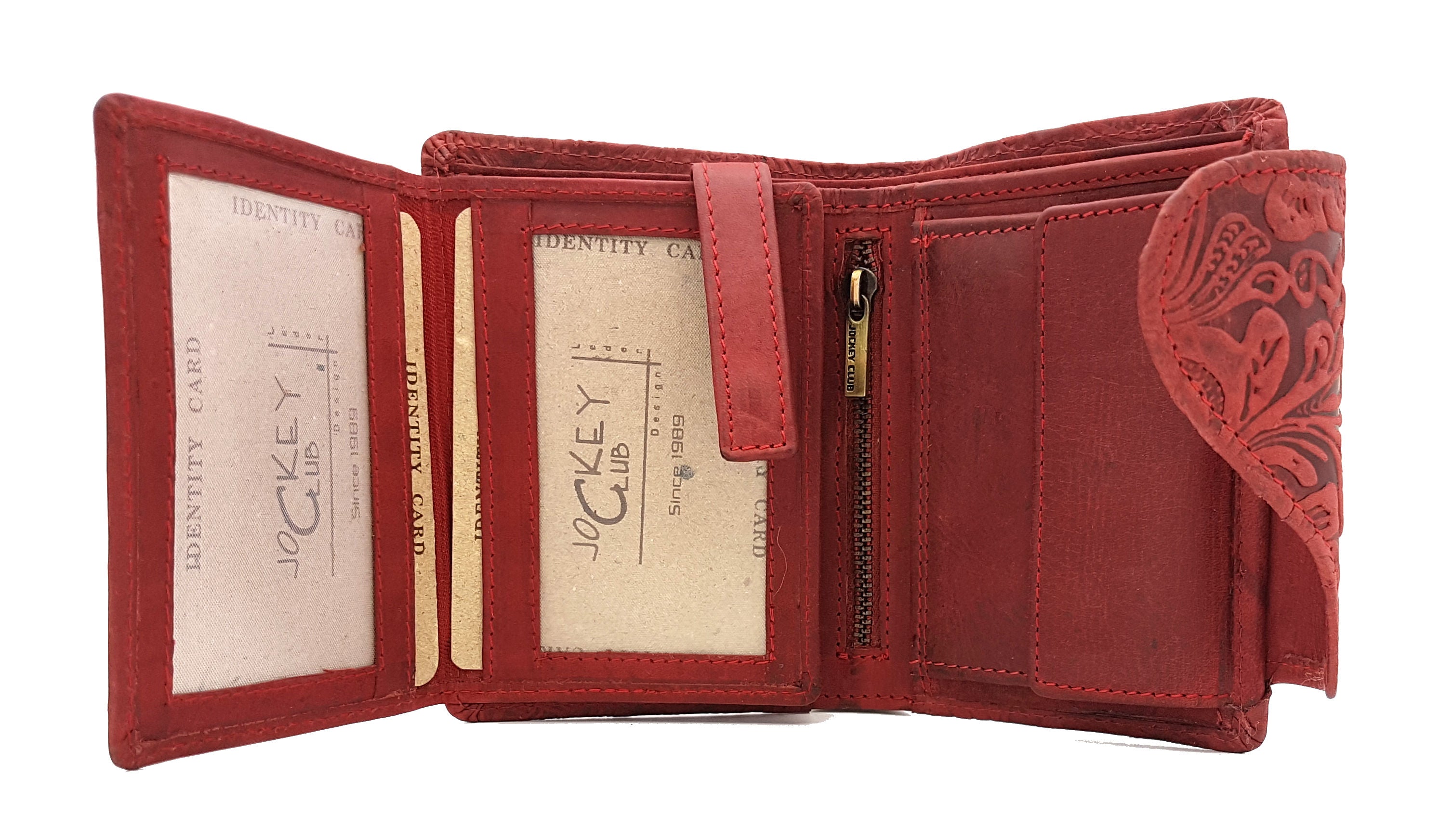 Jockey Club echt Leder Damen Geldbörse Portemonnaie geprägtes Vollrindleder floral mit RFID Schutz Liane rot