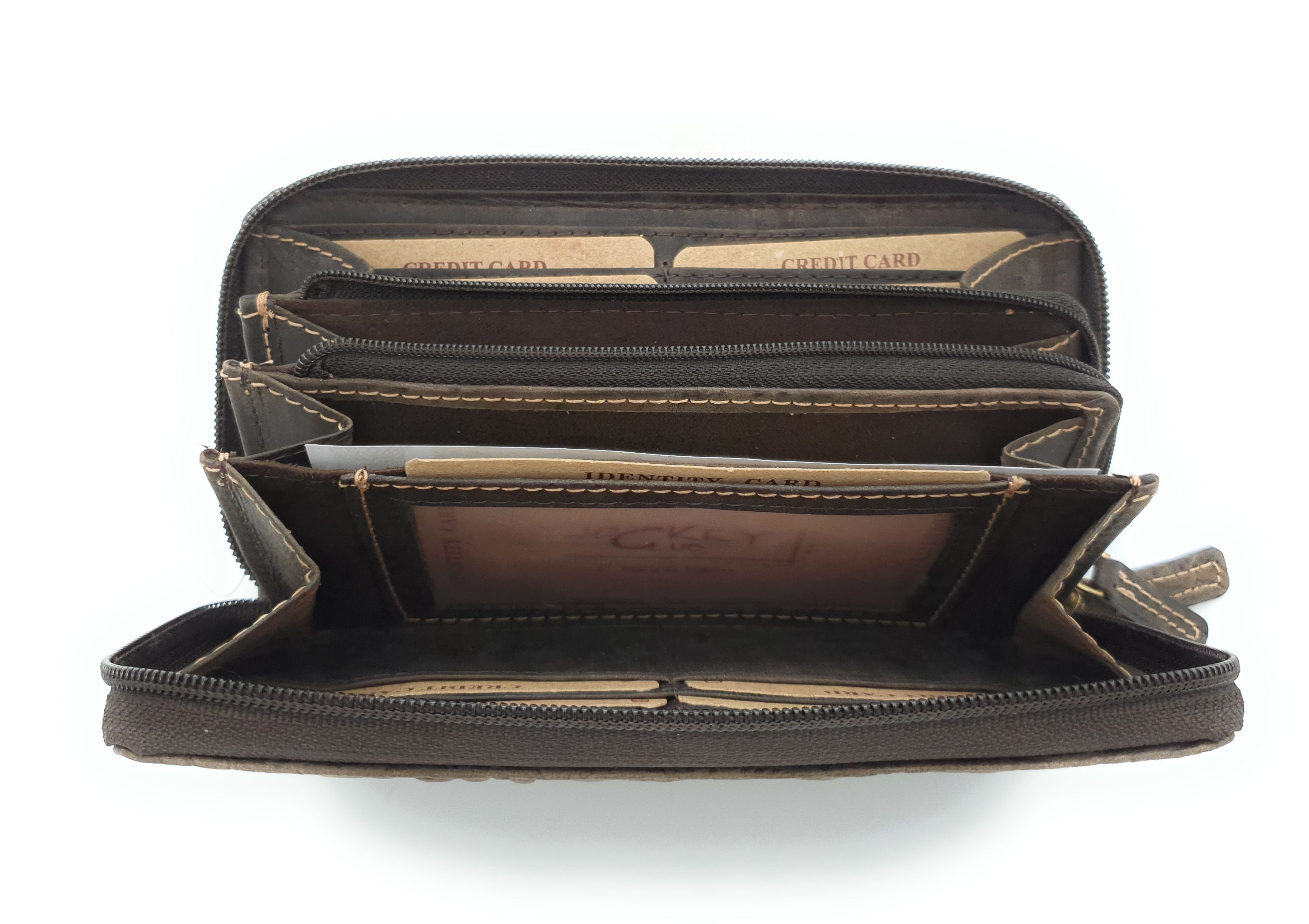 Jockey Club echt Leder Damen Reißverschluss Geldbörse Portemonnaie mit RFID Schutz braun