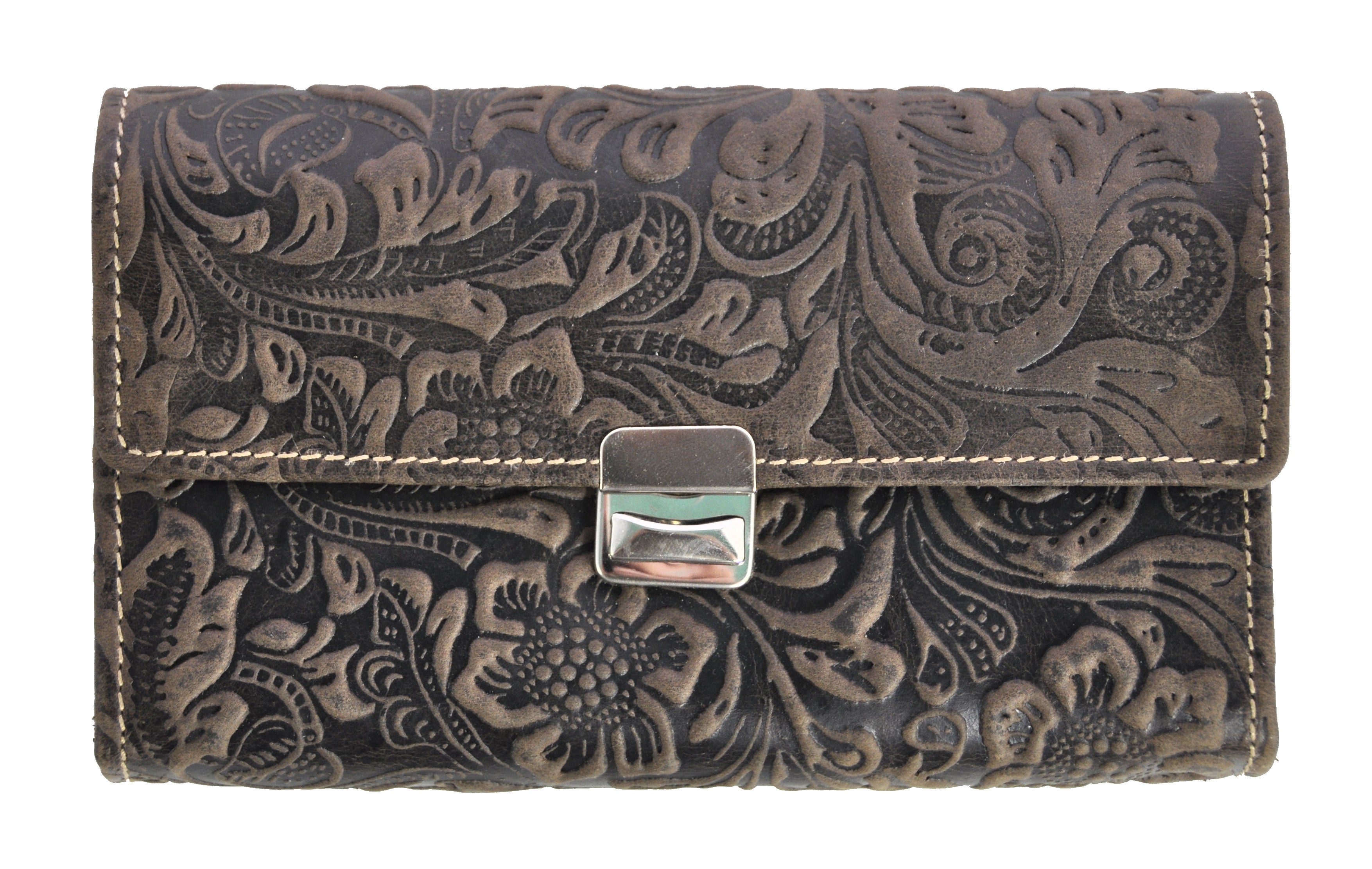 Jockey Club echt Leder Kellnerbörse Geldbörse Portemonnaie Vollrindleder geprägt Blüten & Ranken floral