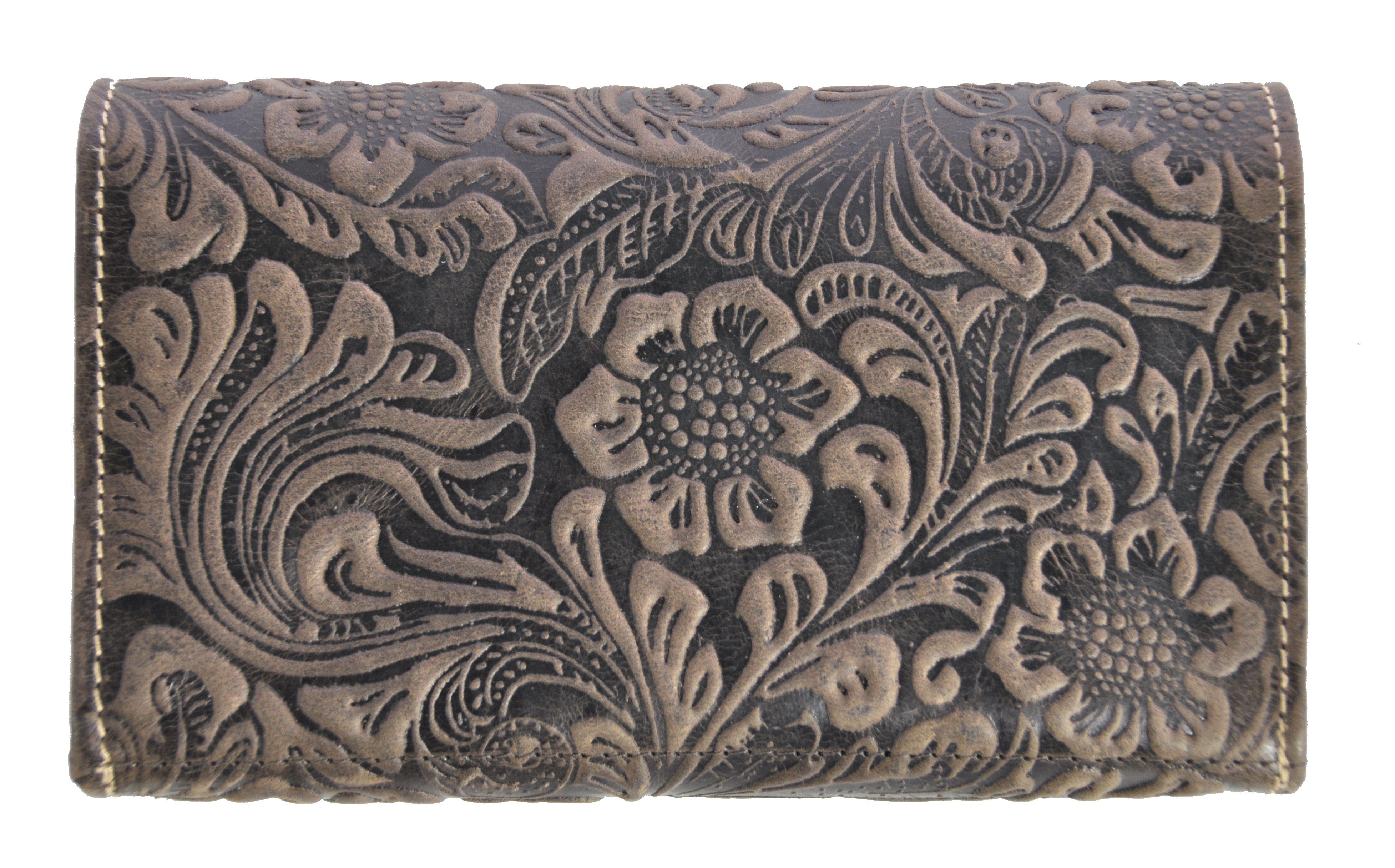 Jockey Club echt Leder Kellnerbörse Geldbörse Portemonnaie Vollrindleder geprägt Blüten & Ranken floral