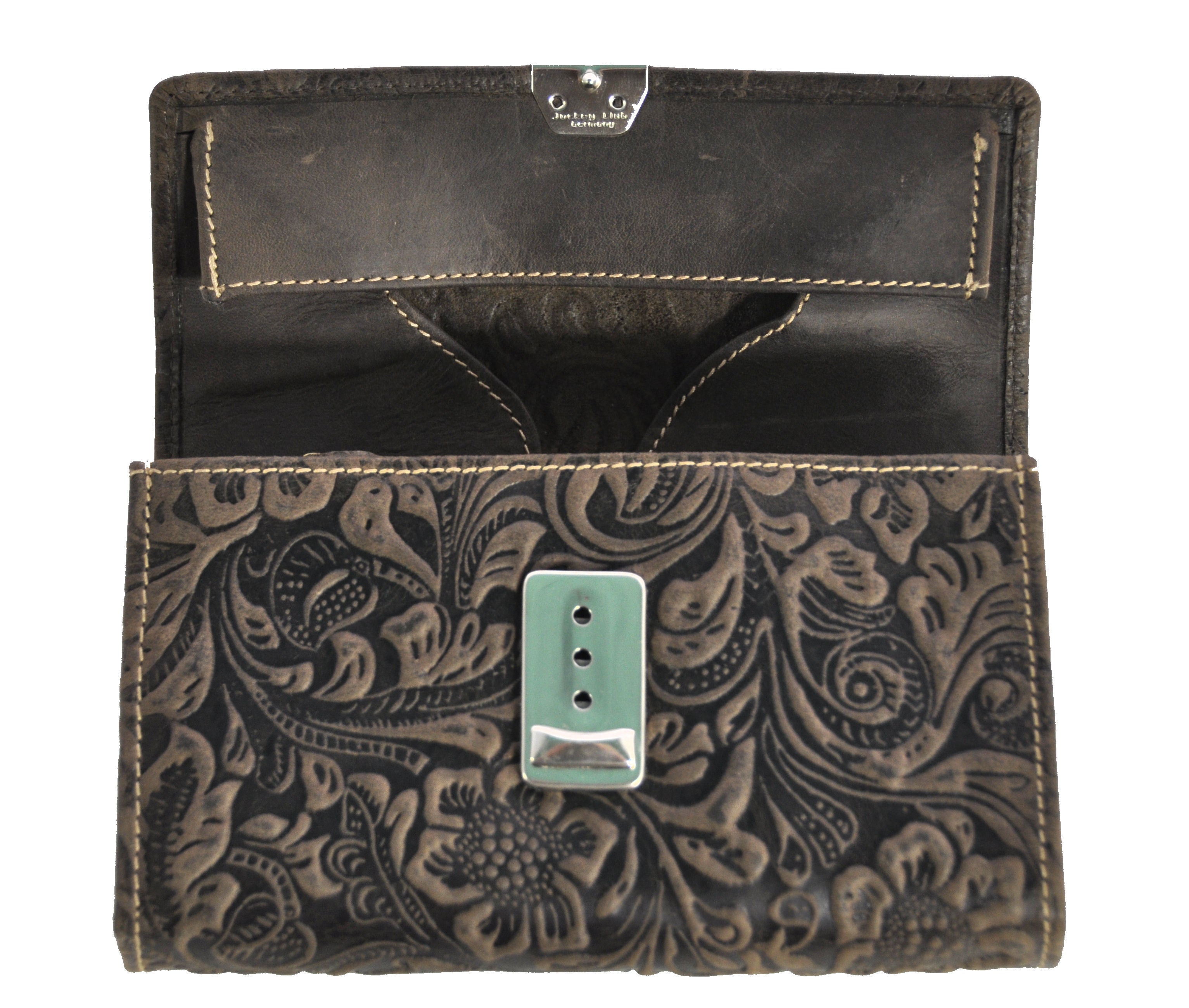 Jockey Club echt Leder Kellnerbörse Geldbörse Portemonnaie Vollrindleder geprägt Blüten & Ranken floral