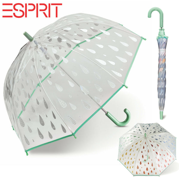 Esprit Kinder Regenschirm Stockschirm transparent / durchsichtig mit Farbwechsel, ändert Farbe bei Nässe