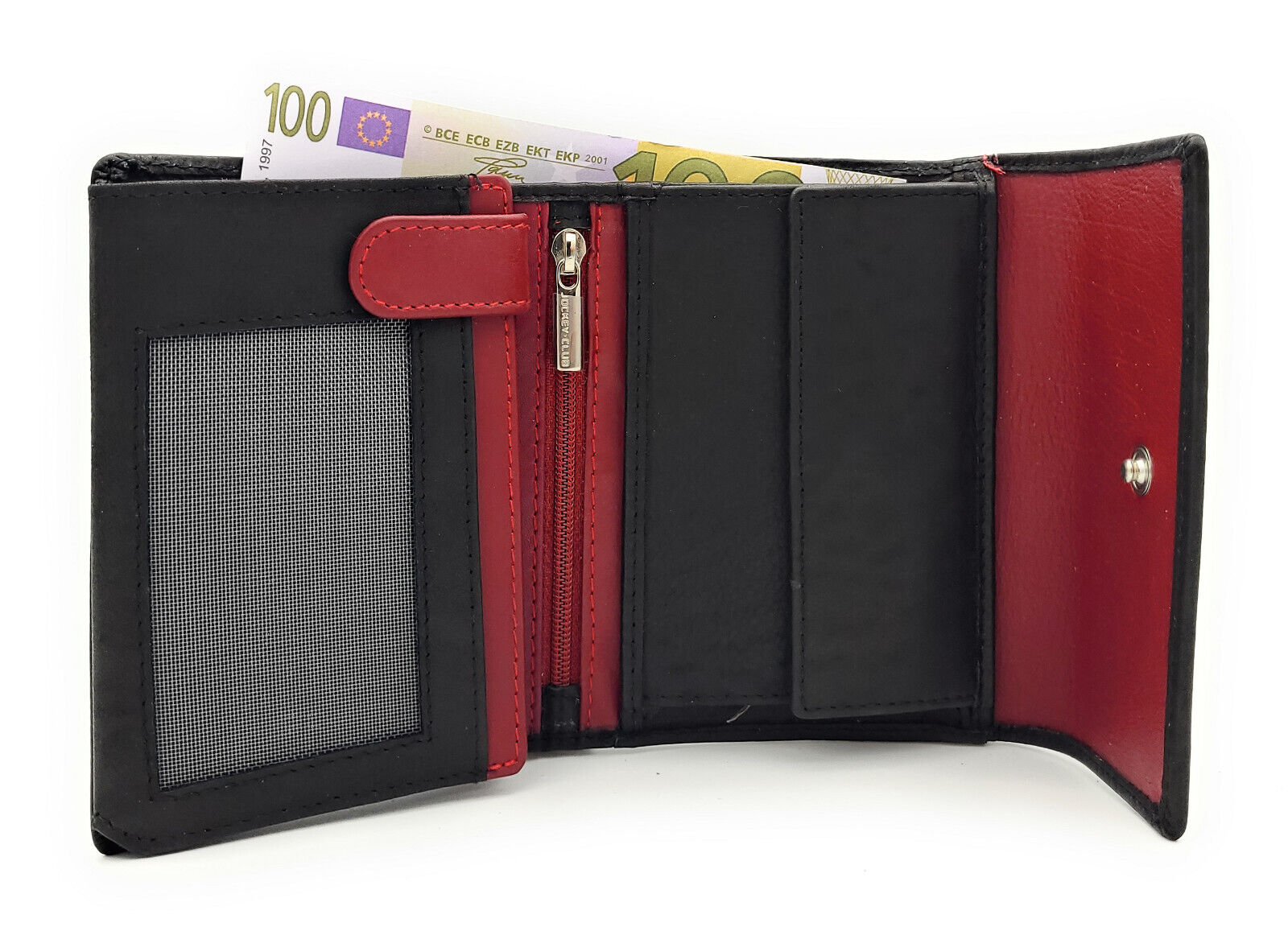 Jockey Club echt Leder Damen Geldbörse mit Stickerei Schmetterling + RFID Schutz schwarz rot
