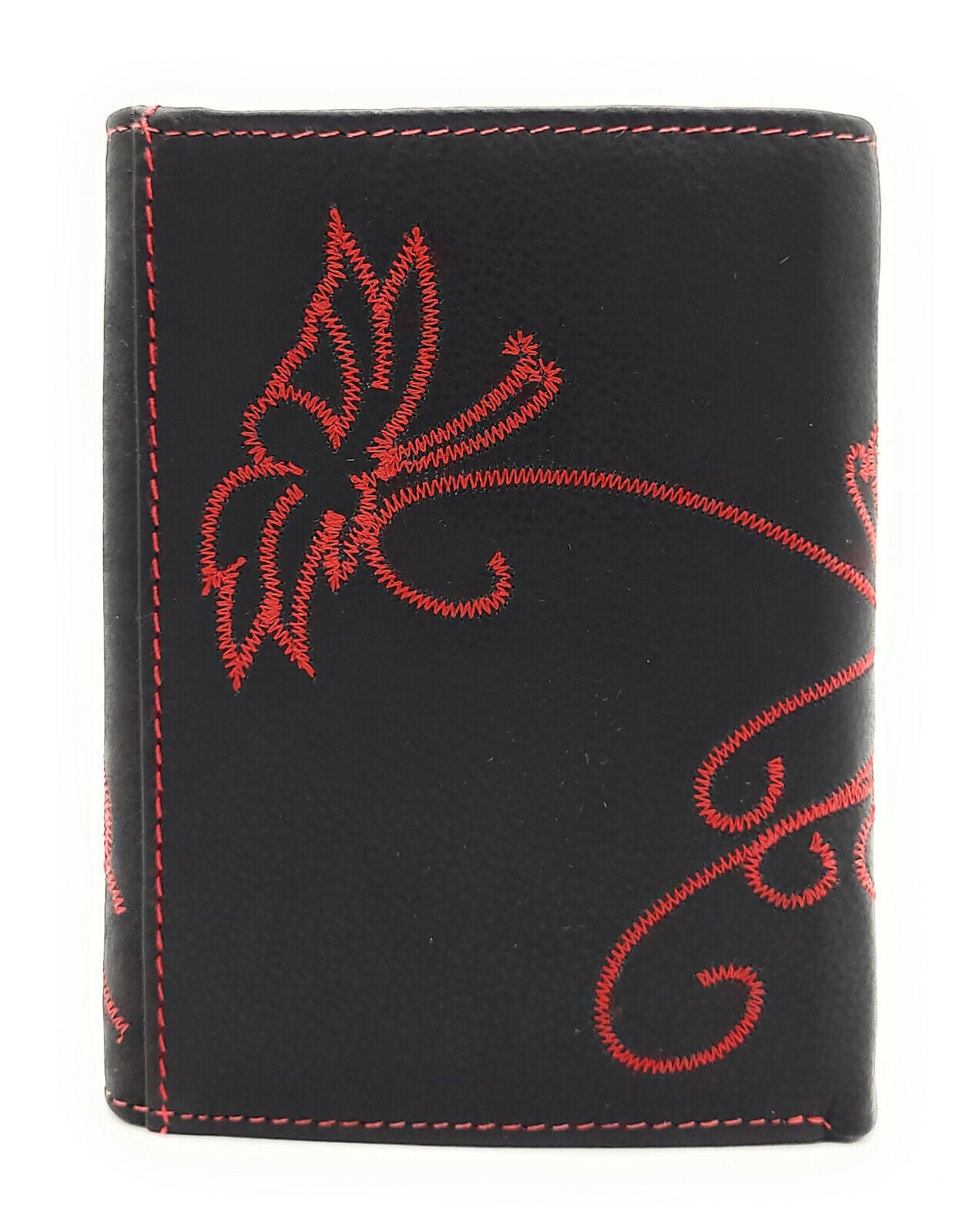 Jockey Club echt Leder Damen Geldbörse mit Stickerei Schmetterling + RFID Schutz schwarz rot