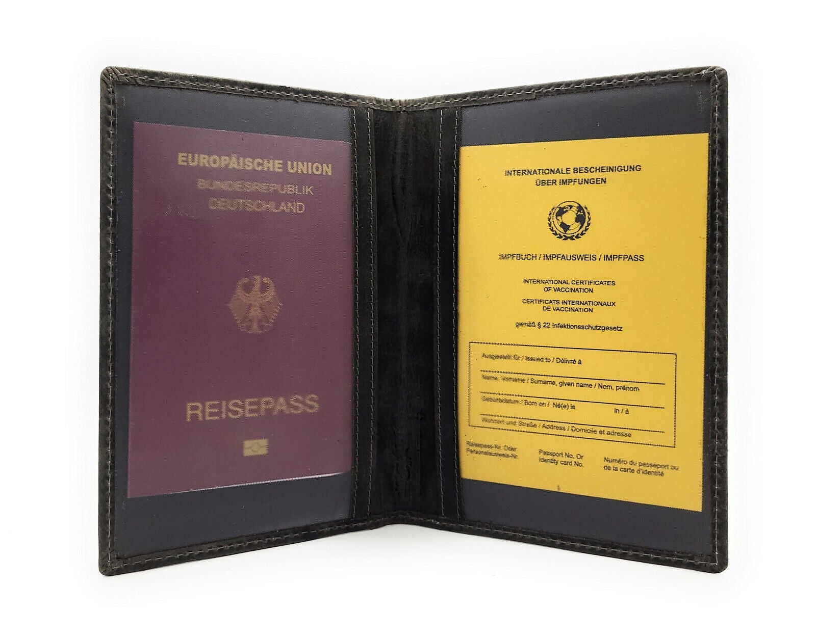 Jockey Club echt Leder Passhülle Etui Hülle Dokumenten Mappe Hunterleder Hirsch duo grau