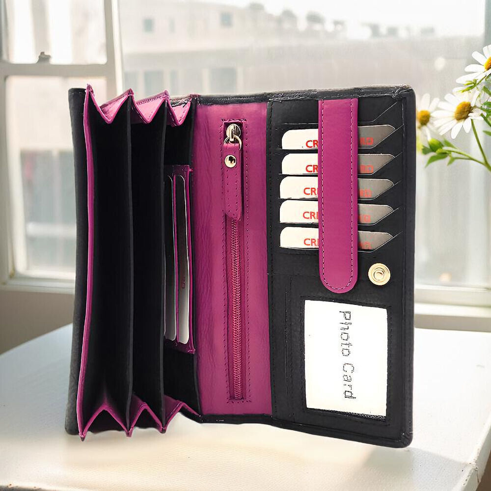 Jockey Club echt Leder Damen Geldbörse Portemonnaie mit RFID Schutz bicolor schwarz pink