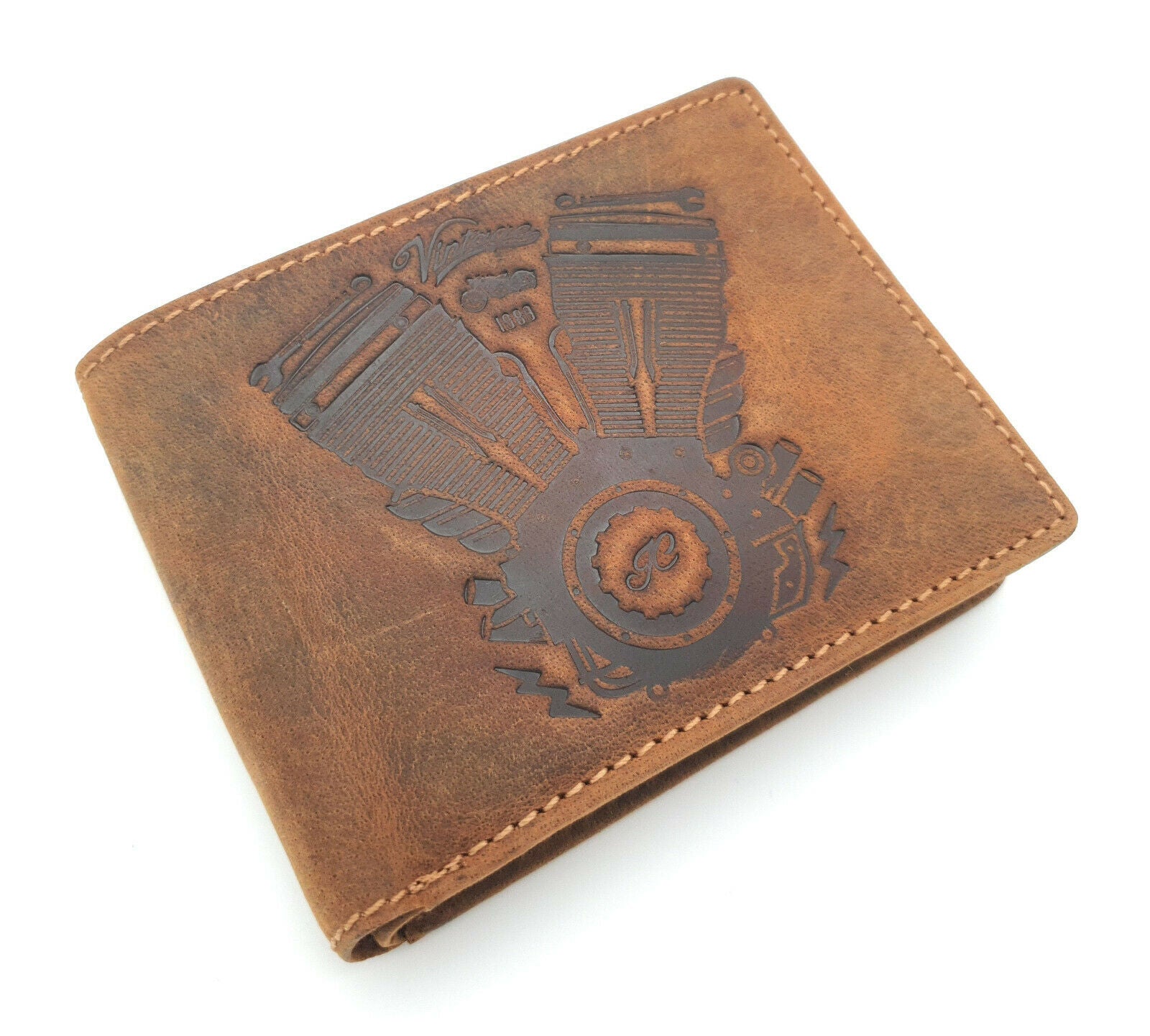 Jockey Club echt Leder Geldbörse Geldbeutel Portemonnaie Motor Motorblock mit RFID Schutz braun