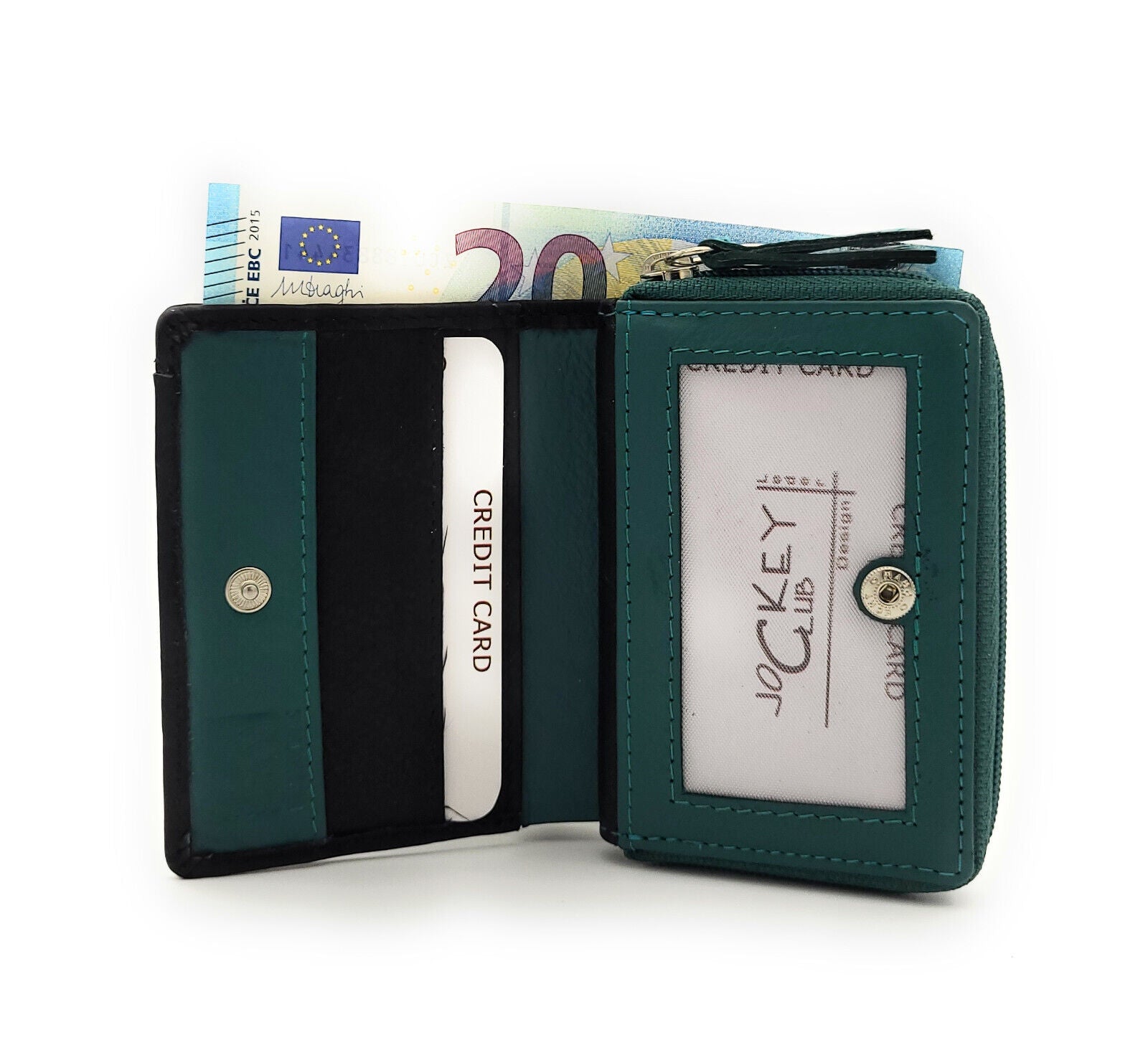 Jockey Club echt Leder Mini Geldbörse Portemonnaie mit RFID Schutz schwarz petrol