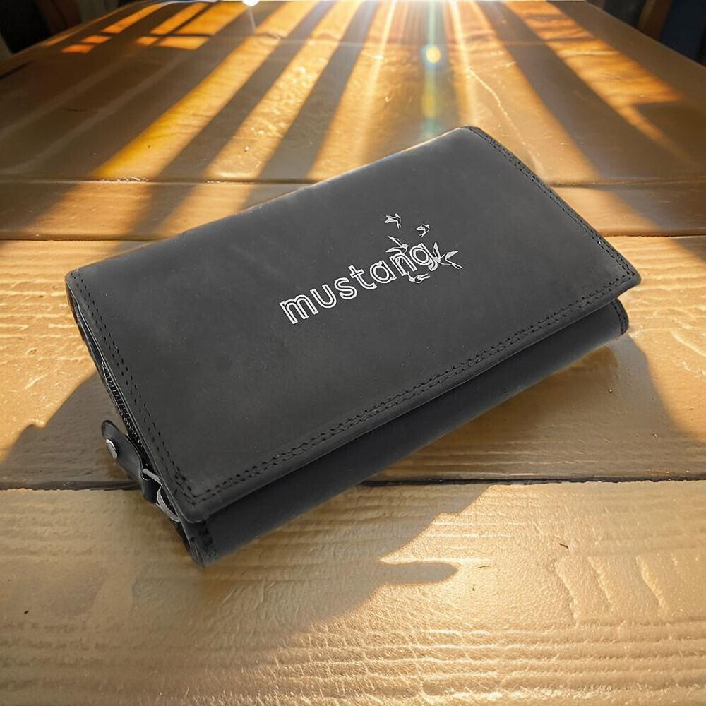 Mustang echt Leder Damen Geldbörse Portemonnaie Tampa 12 Kartenfächer mit RFID Schutz schwarz