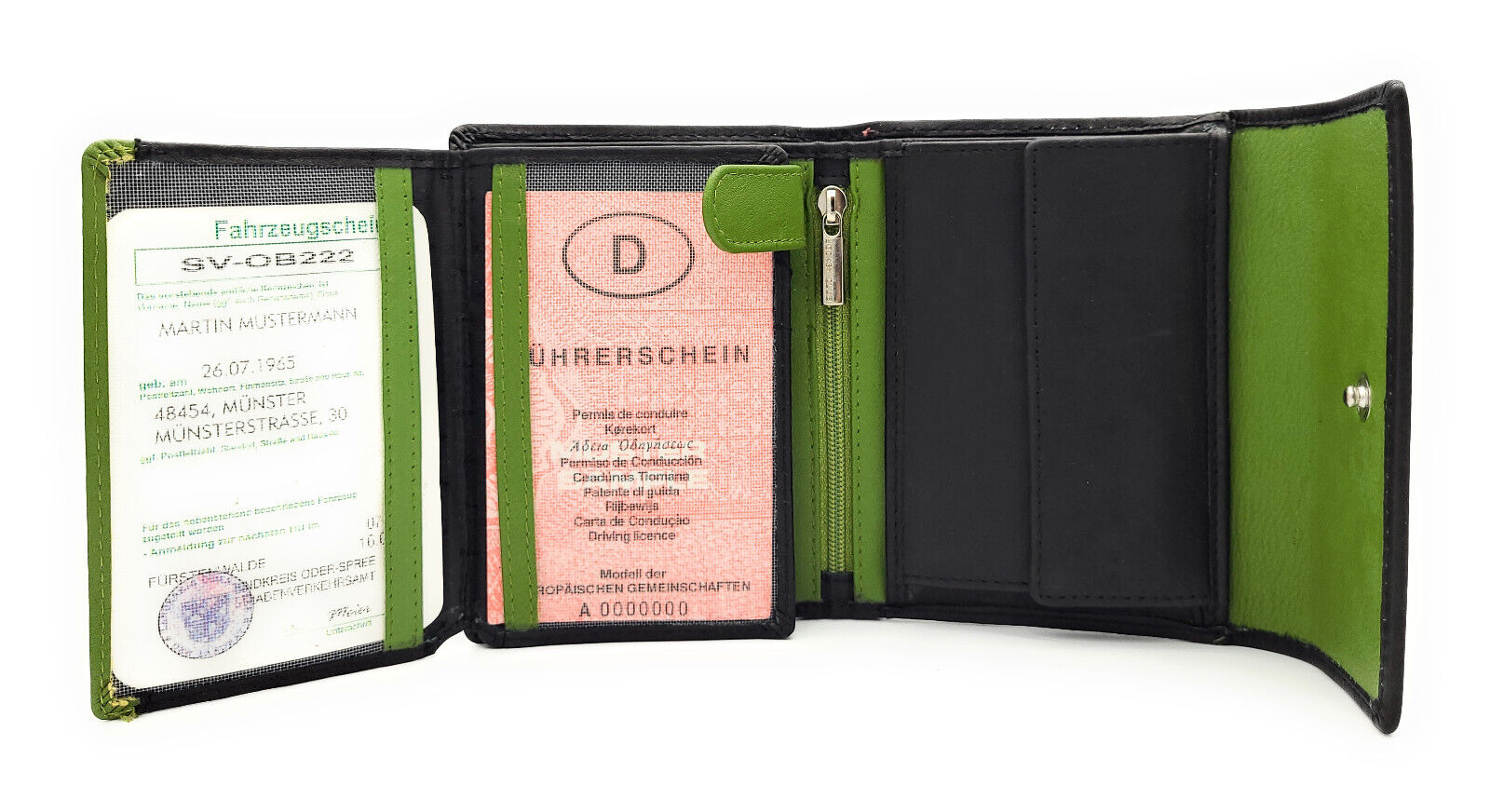 Jockey Club echt Leder Damen Geldbörse mit Stickerei Schmetterling + RFID Schutz grün