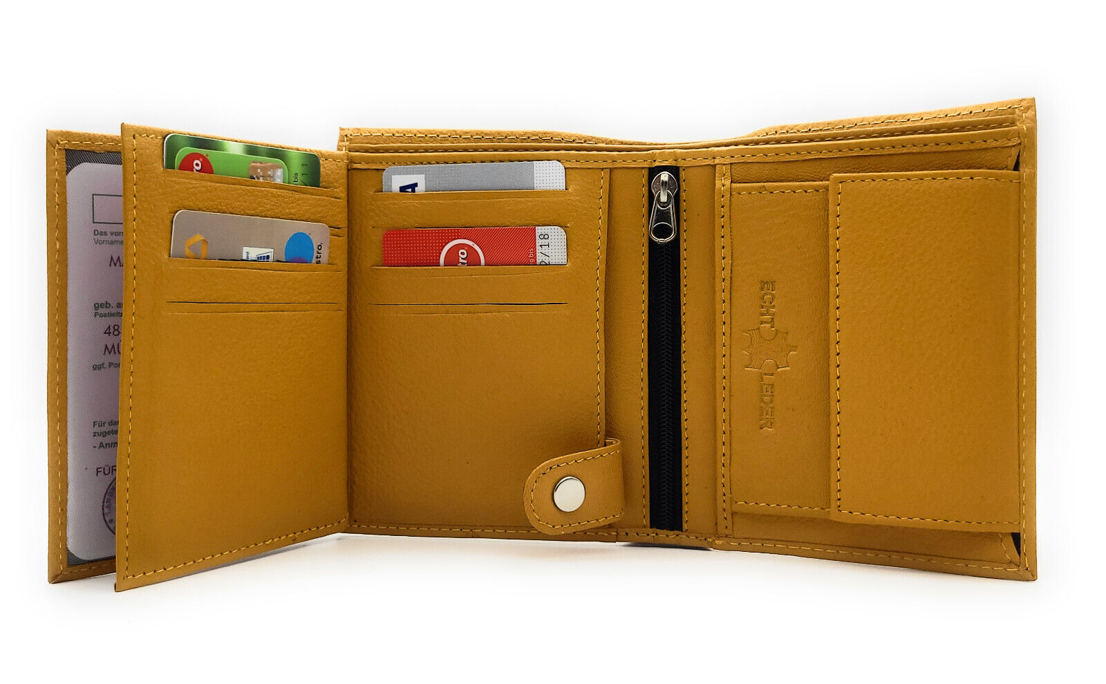 Lemasi Geldbörse Portemonnaie Geldbeutel aus Nappaleder 9 Kartenfächer curry