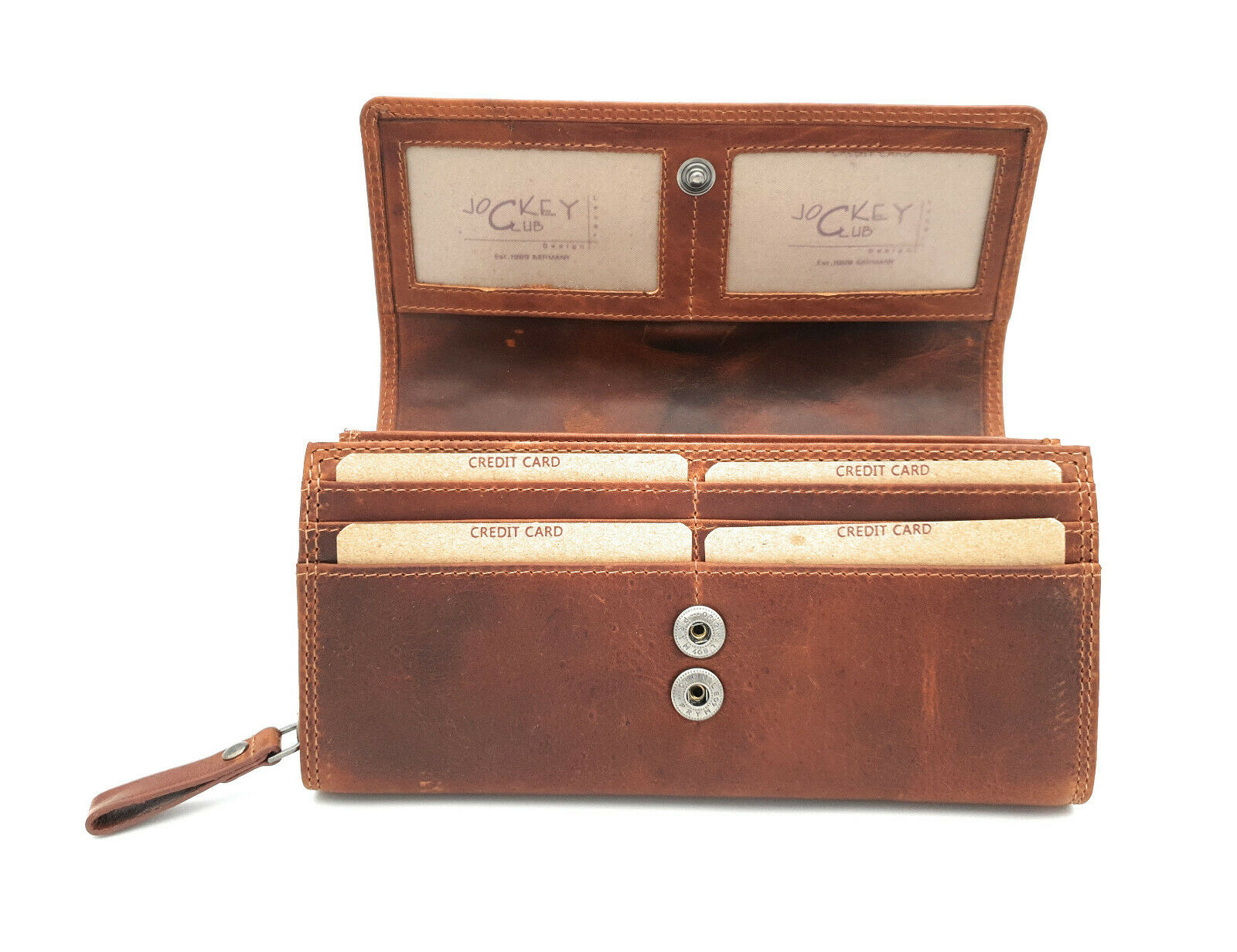 Jockey Club echt Leder Geldbörse Portemonnaie Geldbeutel Sauvage mit RFID Schutz Schmetterling cognac braun