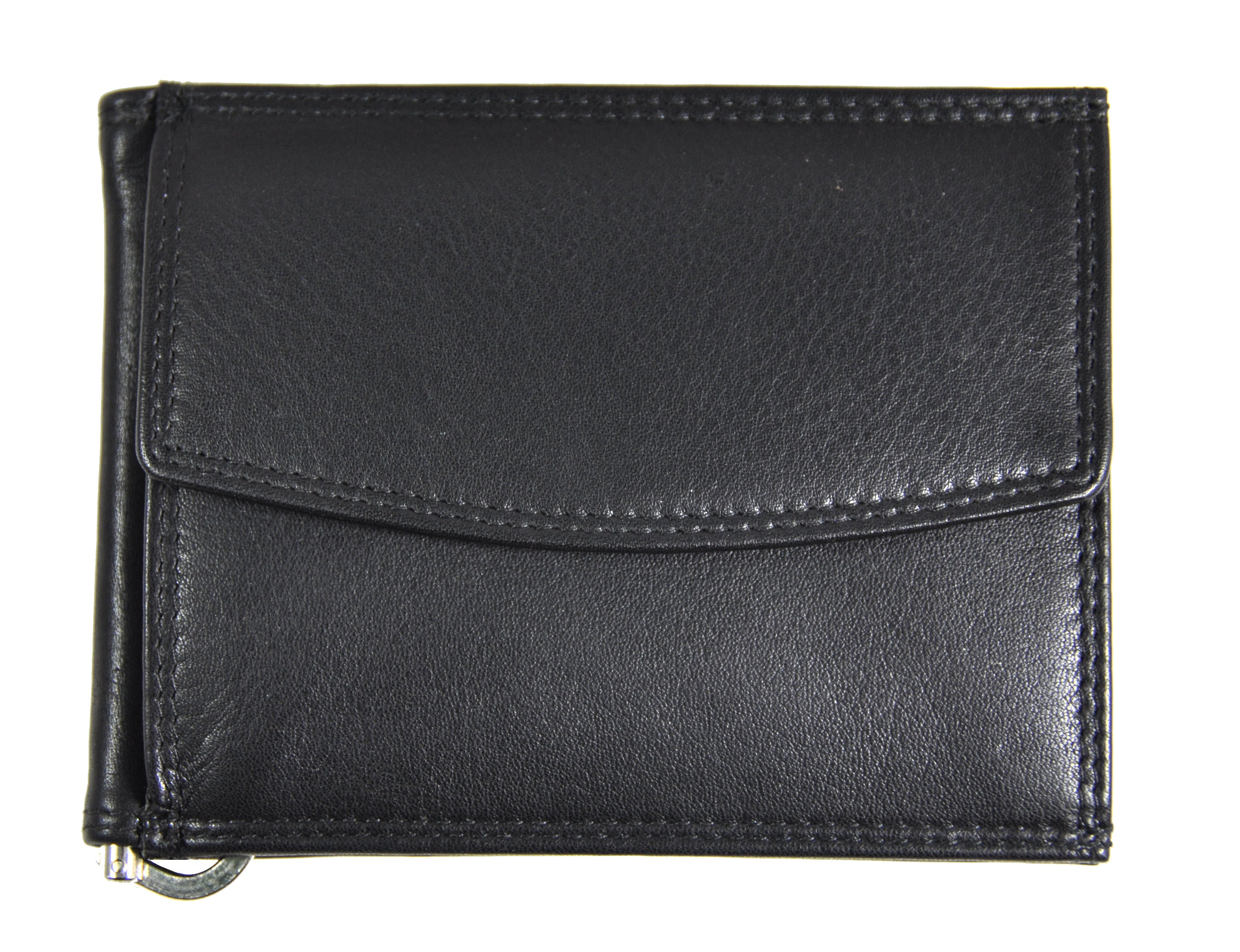 Jockey Club RFID Leder-Geldbörse mit Dollarclip & Münzfach - Geldklammer – Schwarz, echtes Nappaleder