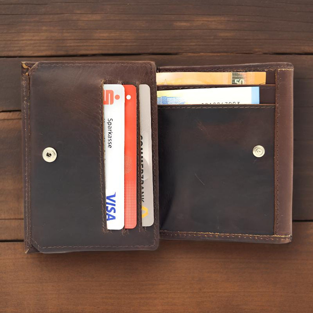 Lemasi Geldbörse Portemonnaie Geldbeutel Wiener Schachtel vintage Rindleder dunkelbraun