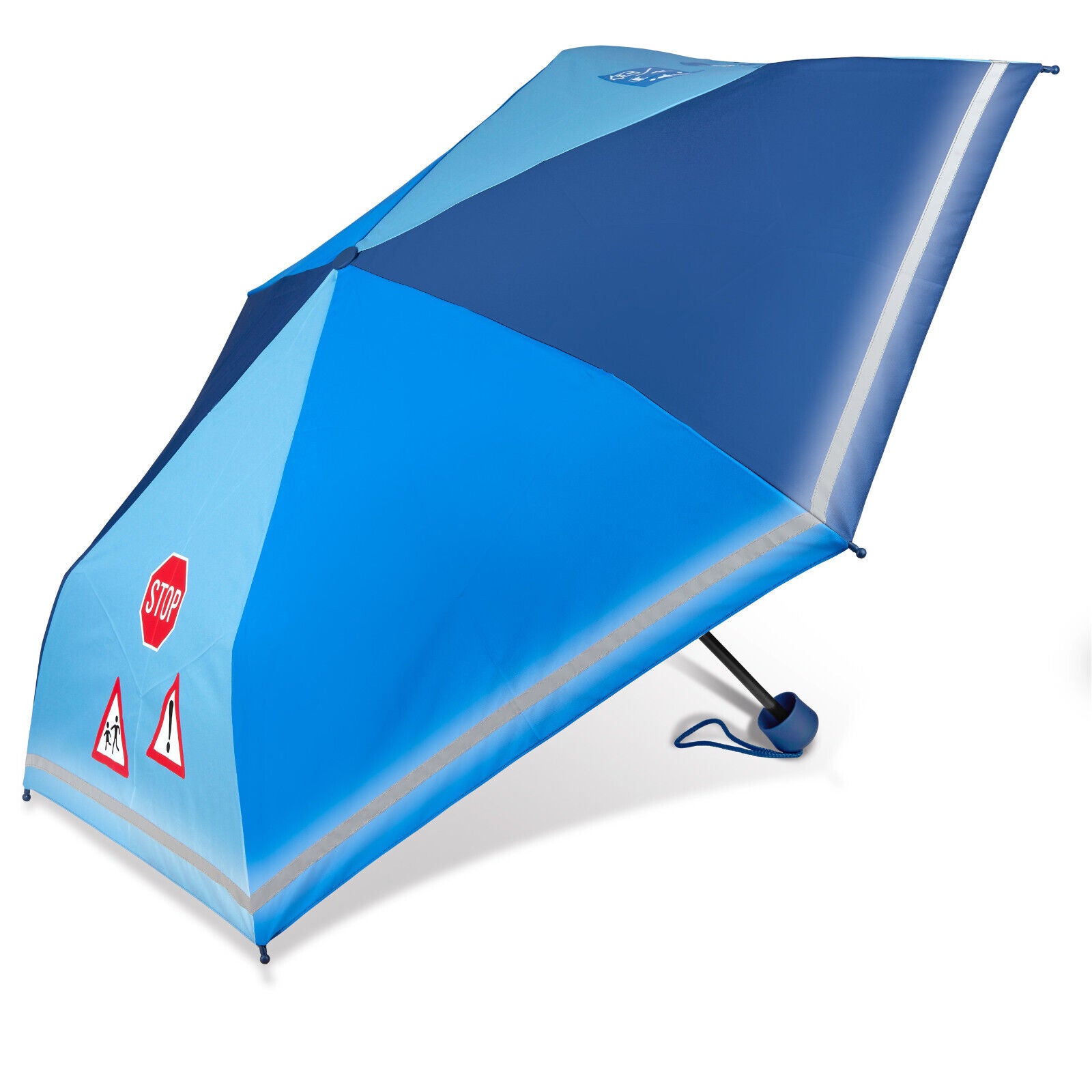 Kinder Regenschirm mit Reflektionsstreifen extra leicht stabil reflektierend blau
