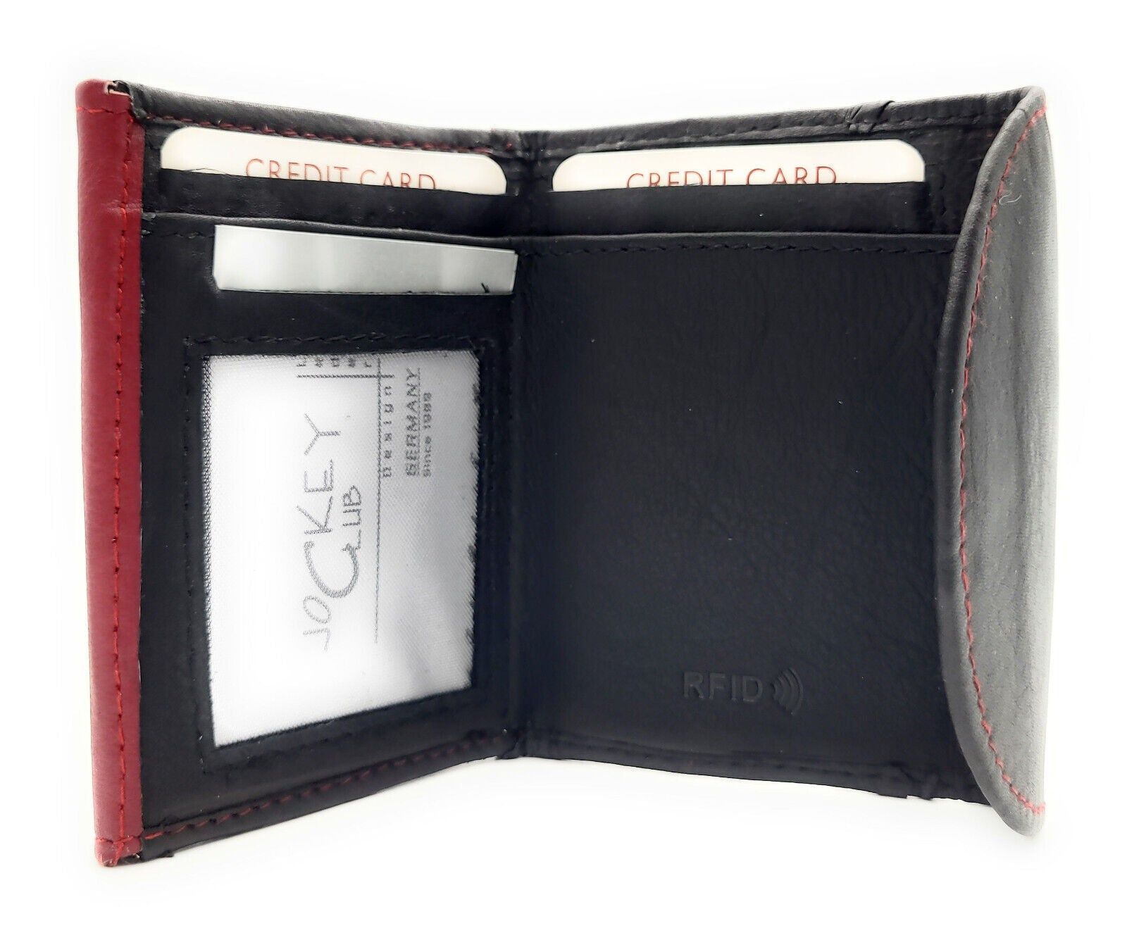 Jockey Club echt Leder Mini Geldbörse Wickelbörse Urlaubsbörse mit RFID Schutz schwarz rot