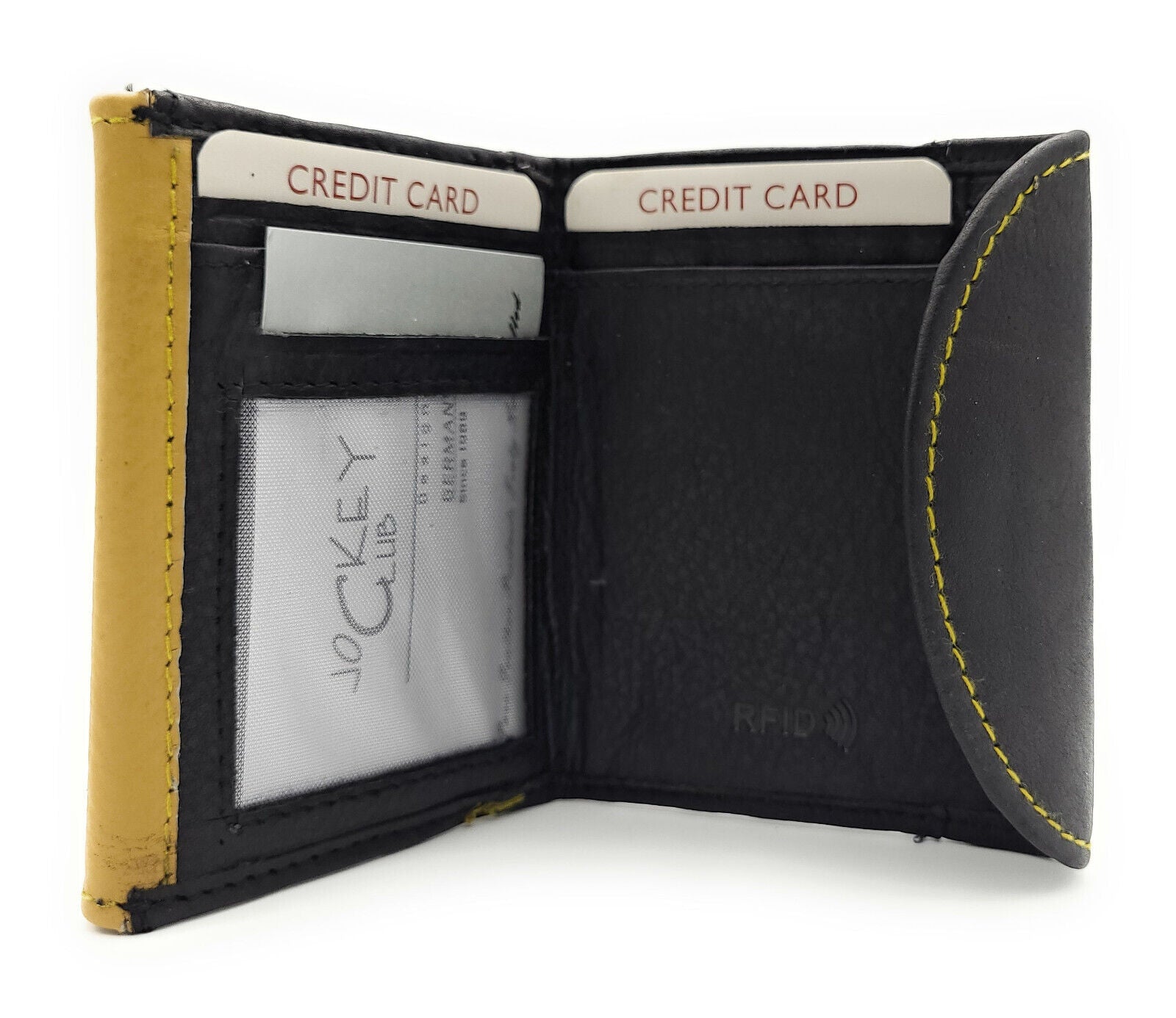 Jockey Club echt Leder Mini Geldbörse Wickelbörse Urlaubsbörse mit RFID Schutz schwarz curry