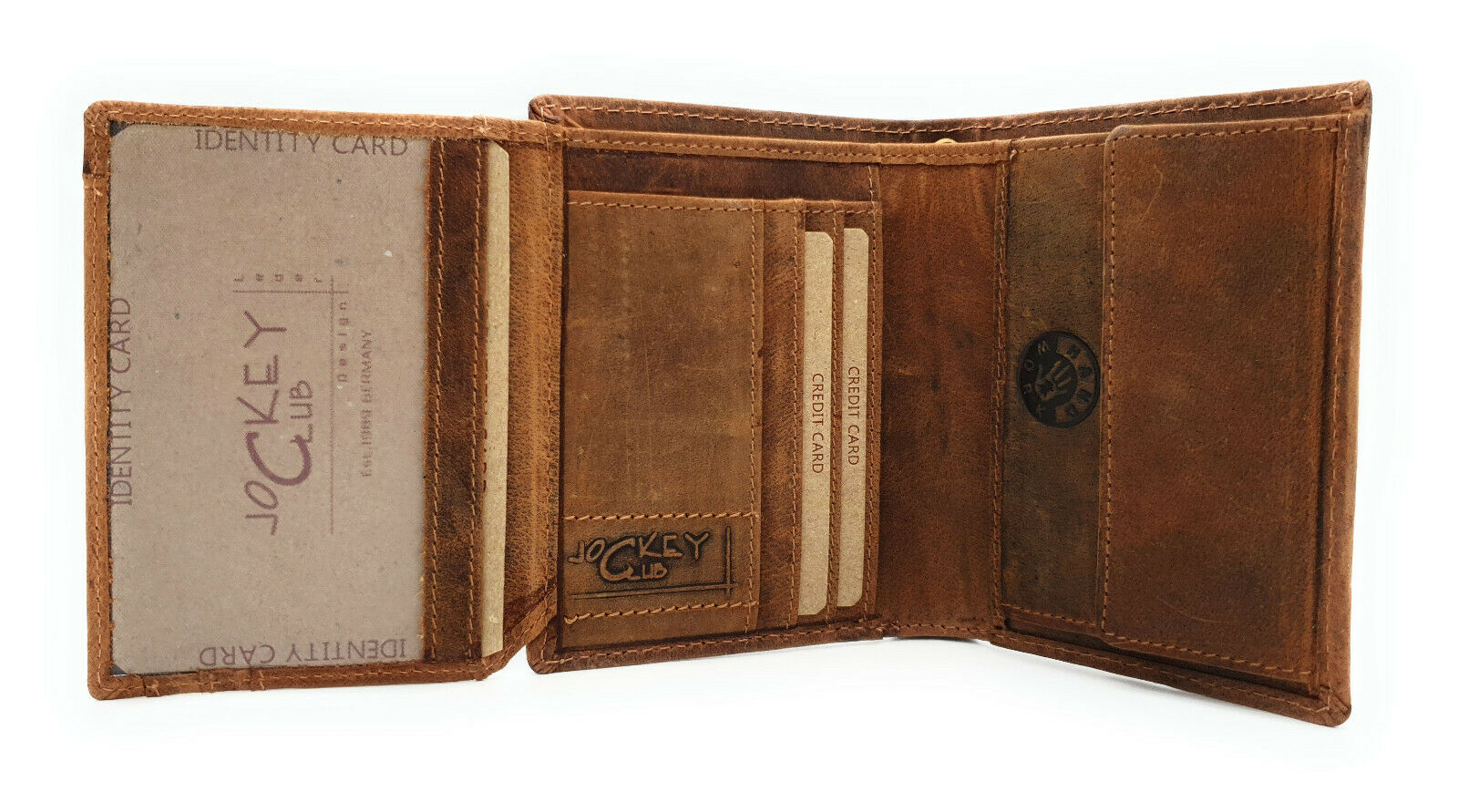 Jockey Club echt Leder Biker Geldbörse Geldbeutel Portemonnaie + 50cm Kette Motor Motorblock mit RFID Schutz braun